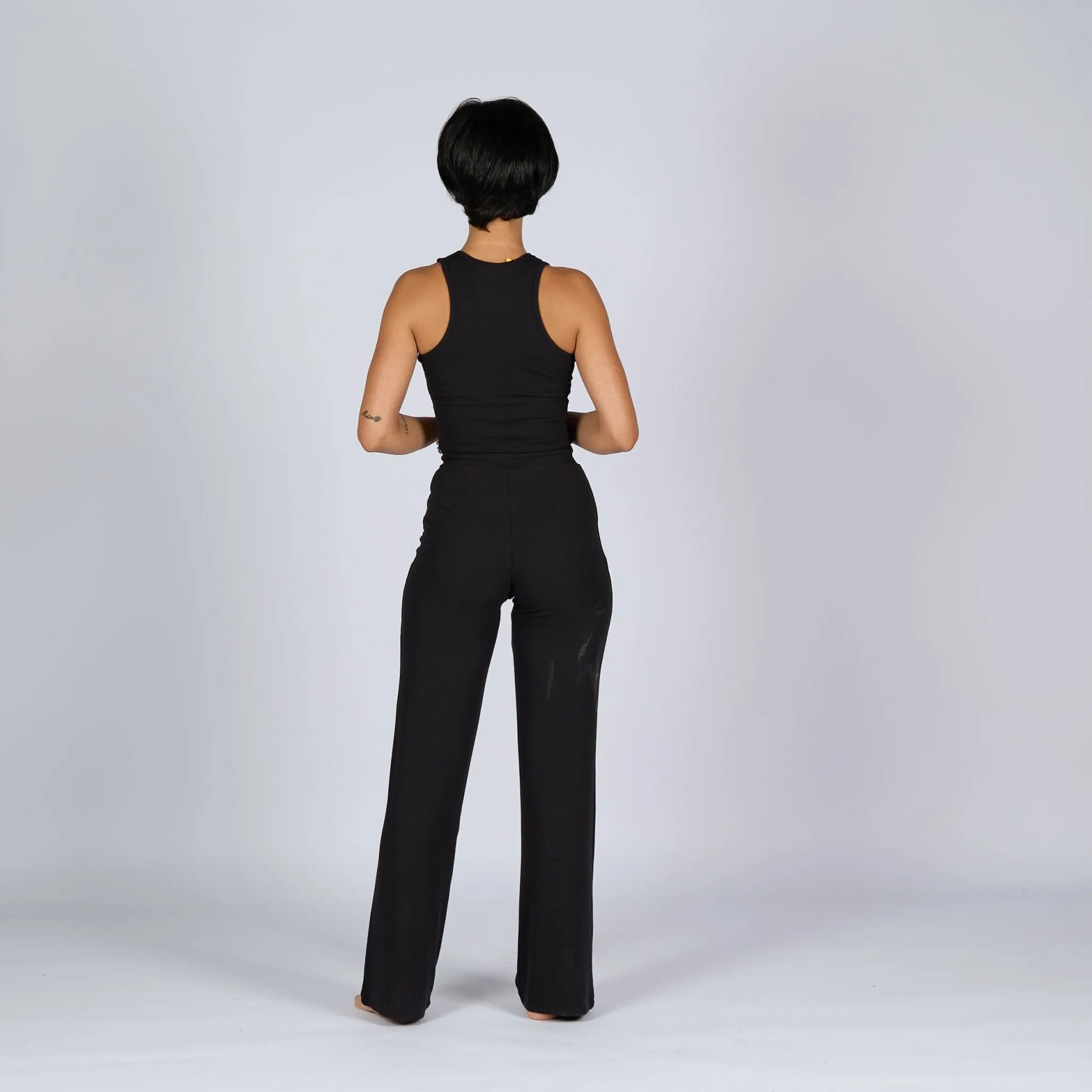 Black Soot | Women Ribbed Wide Leg Lounge Pants