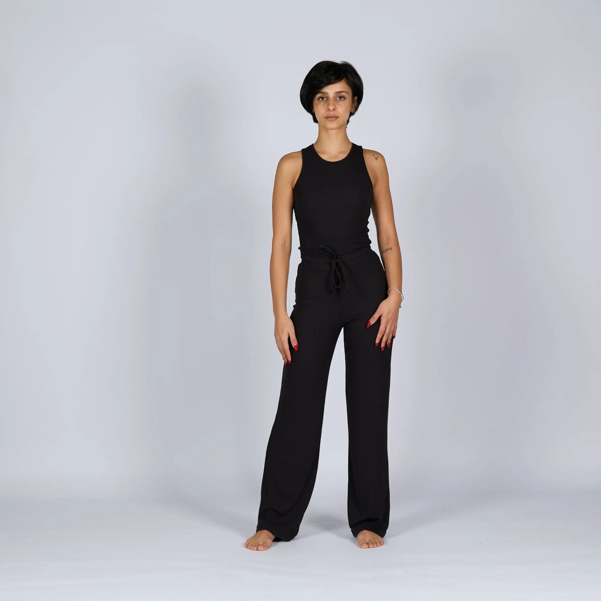 Black Soot | Women Ribbed Wide Leg Lounge Pants