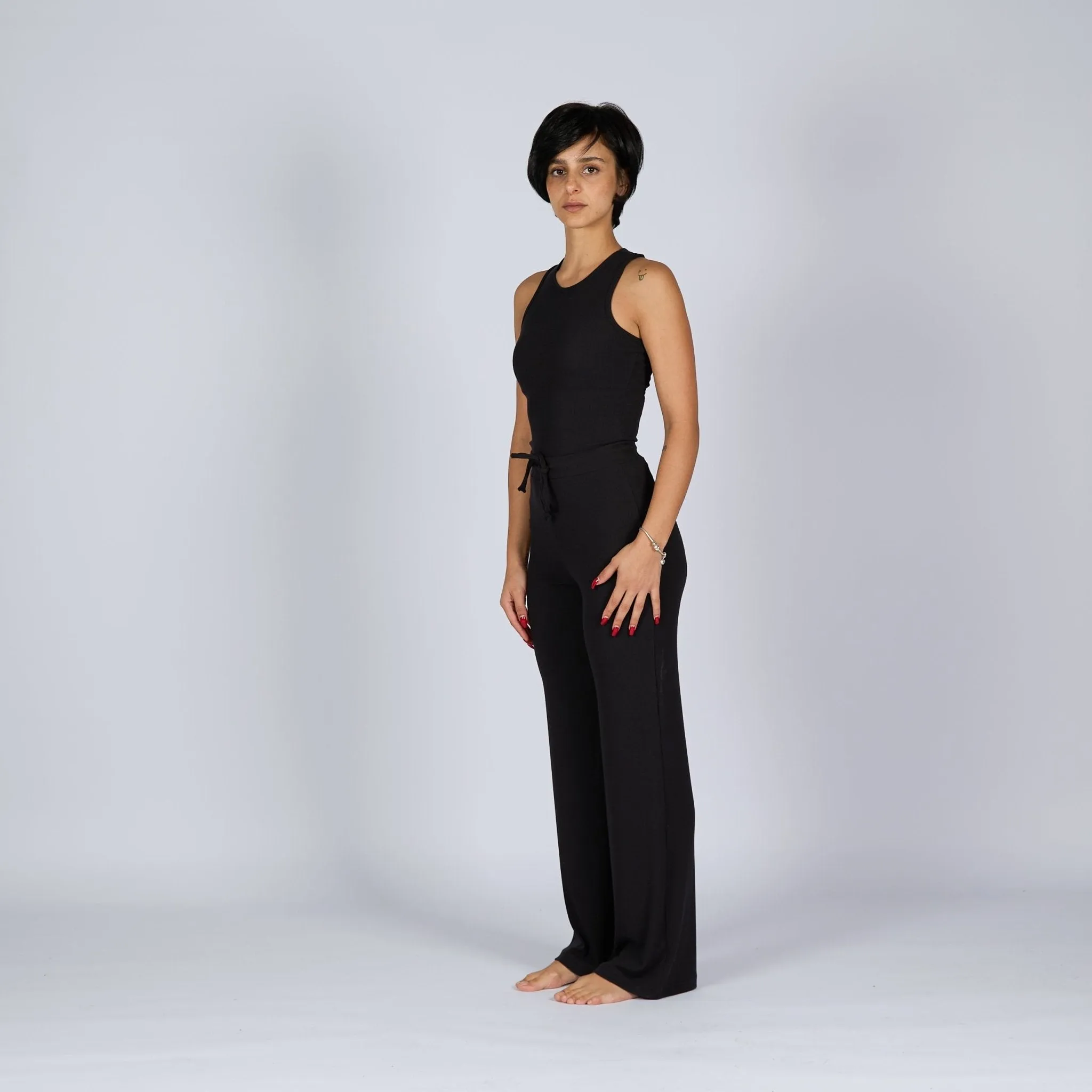 Black Soot | Women Ribbed Wide Leg Lounge Pants