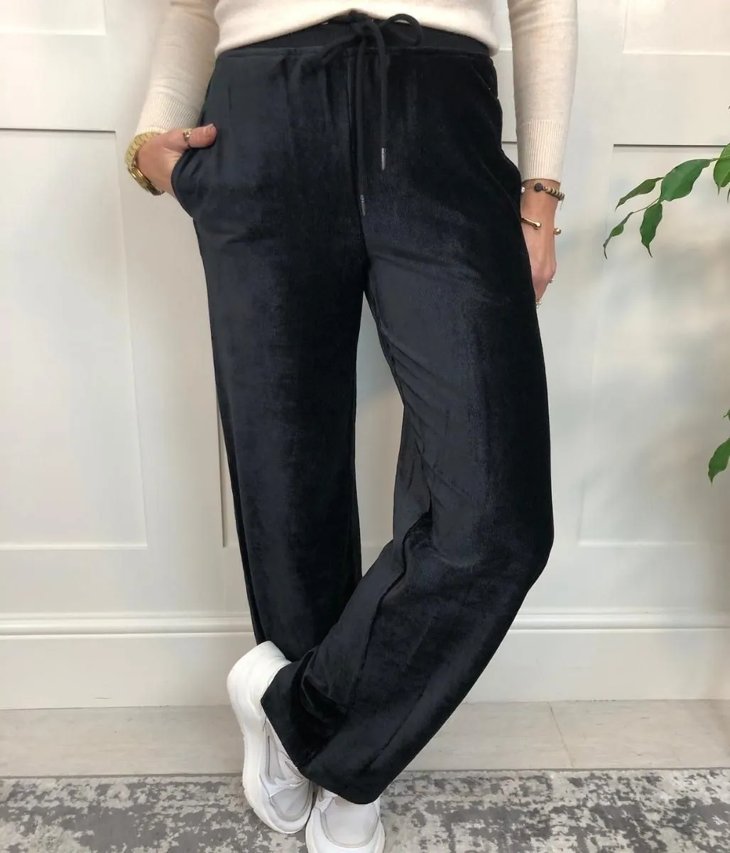 Black Velour Wide Leg Joggers