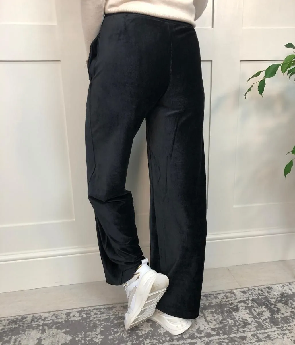 Black Velour Wide Leg Joggers