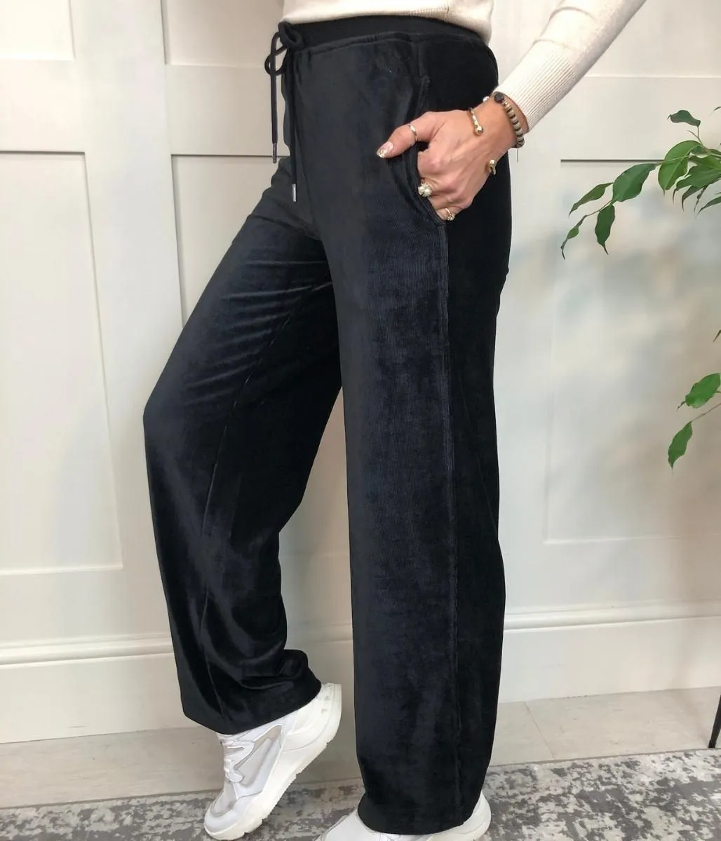 Black Velour Wide Leg Joggers