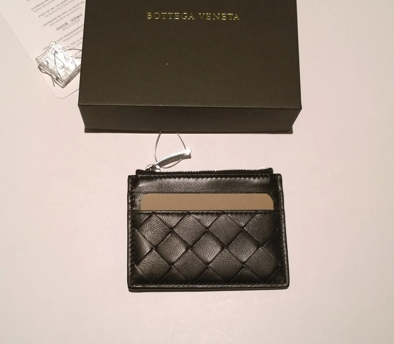 Bottega Veneta Card Case with Zipper Black Leather Wallet