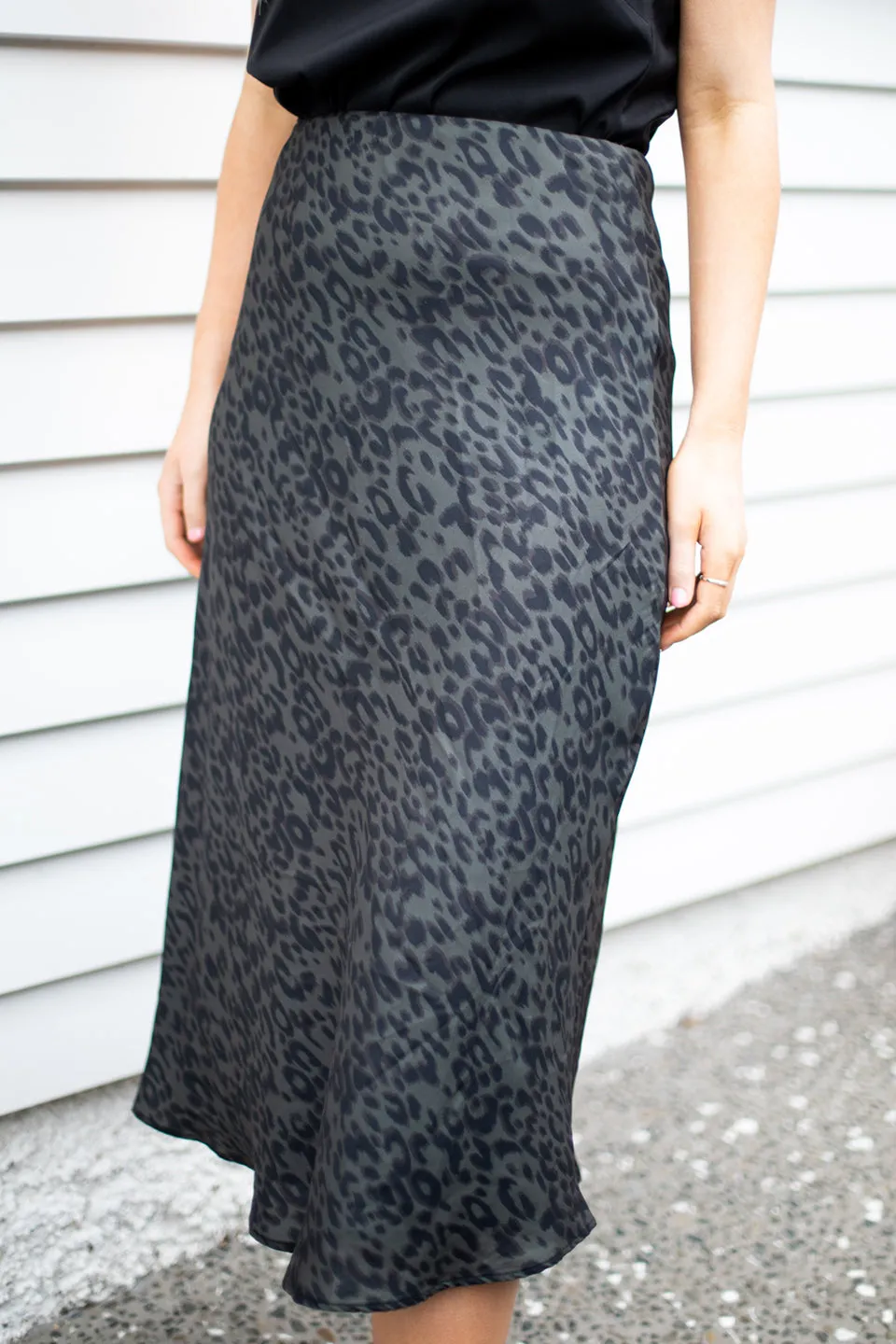 Broadway Khaki Animal Bias Midi Skirt