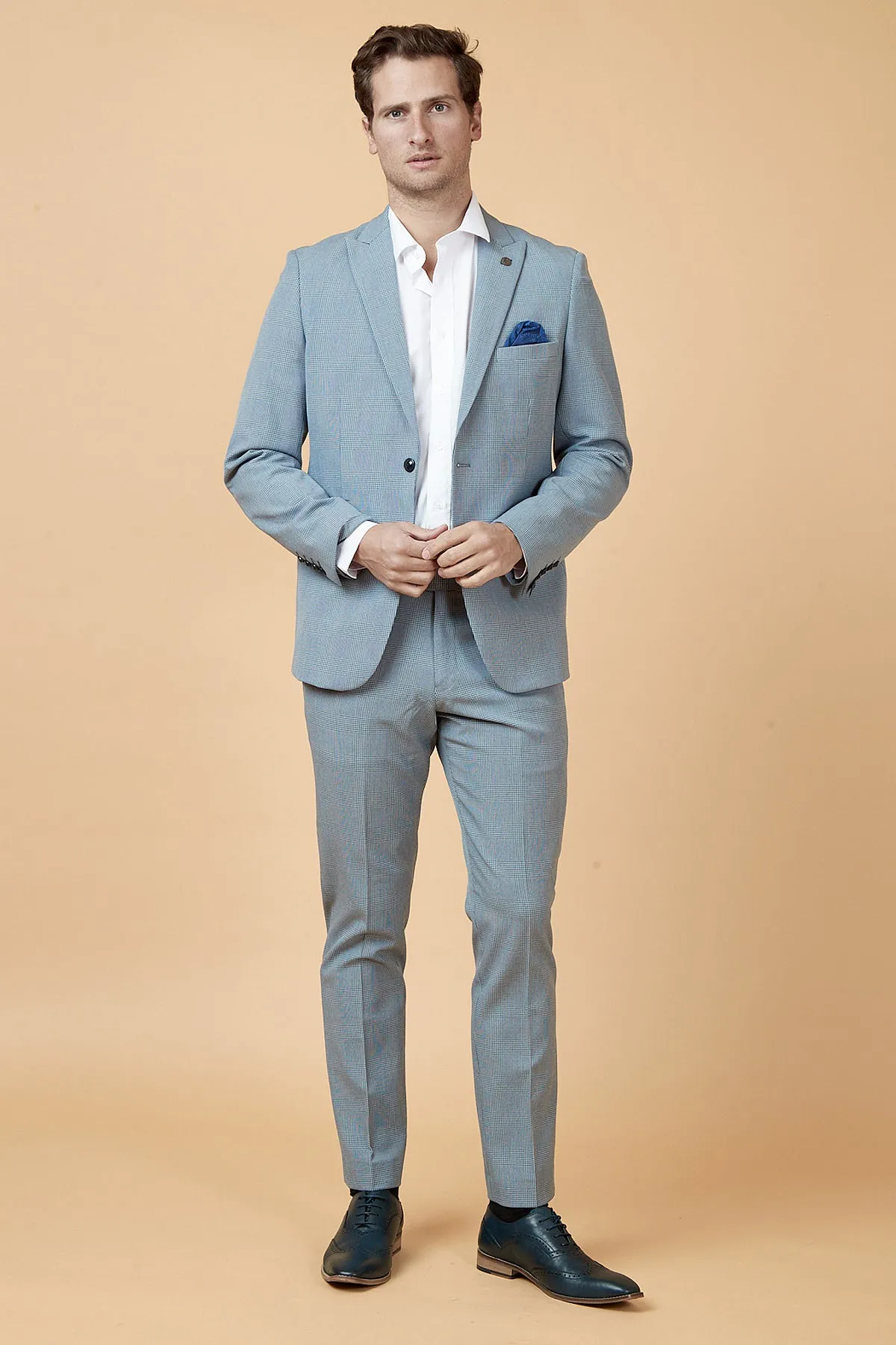 BROMLEY - Sky Blue Check Two Piece Suit