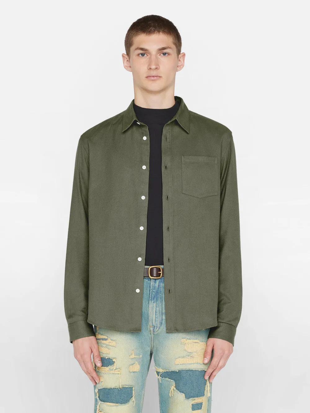 Brushed Cotton Shirt -- Khaki Green