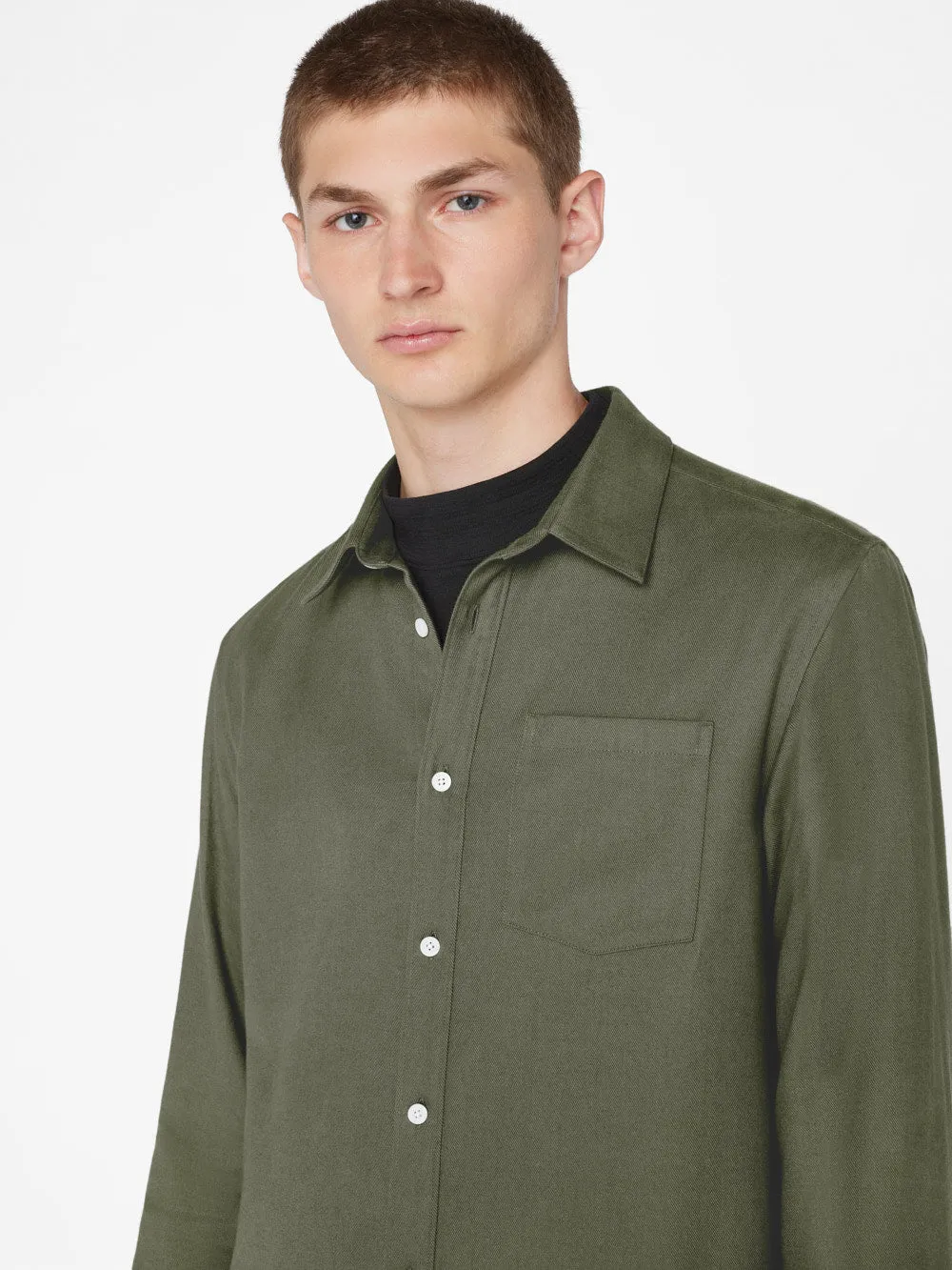 Brushed Cotton Shirt -- Khaki Green