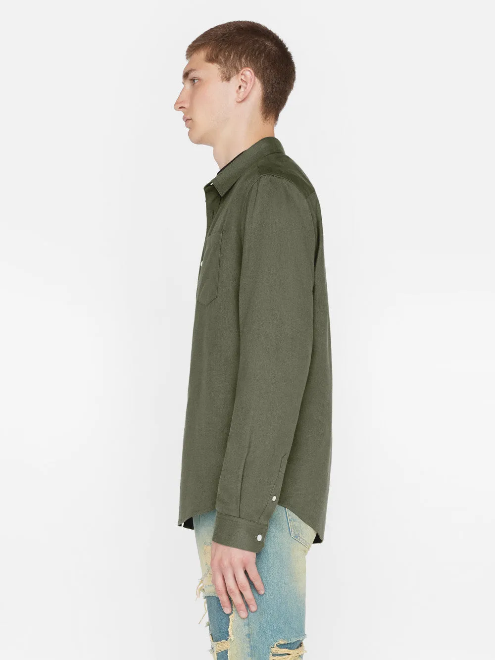 Brushed Cotton Shirt -- Khaki Green