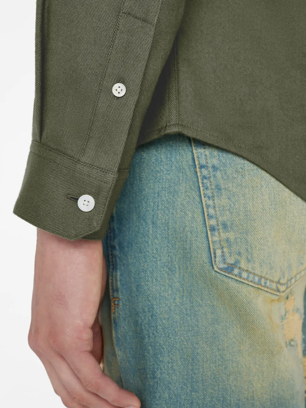 Brushed Cotton Shirt -- Khaki Green