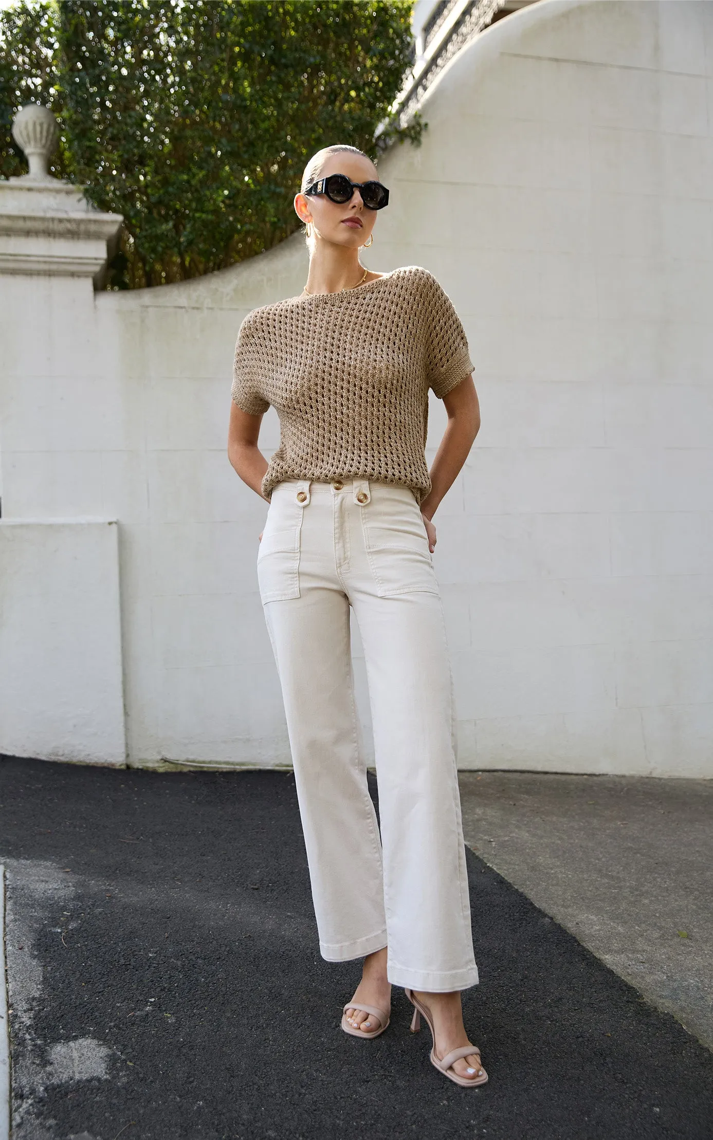 Carrie Cream Wide Straight Leg Jeans