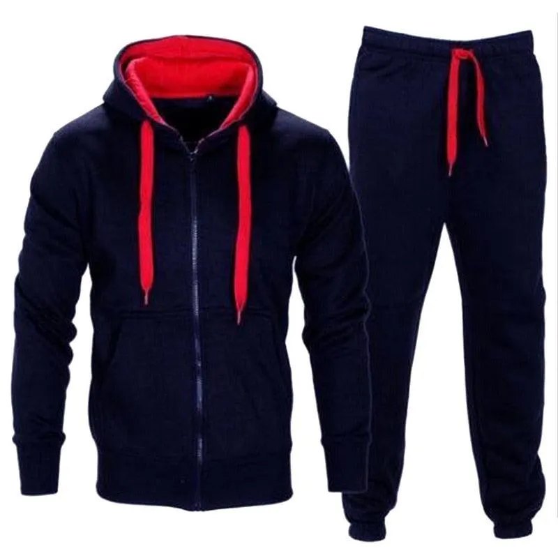 Casual Solid Tracksuit Zipper Hooded Sweatshirt Jacket with Sweatpants Men's Tracksuit