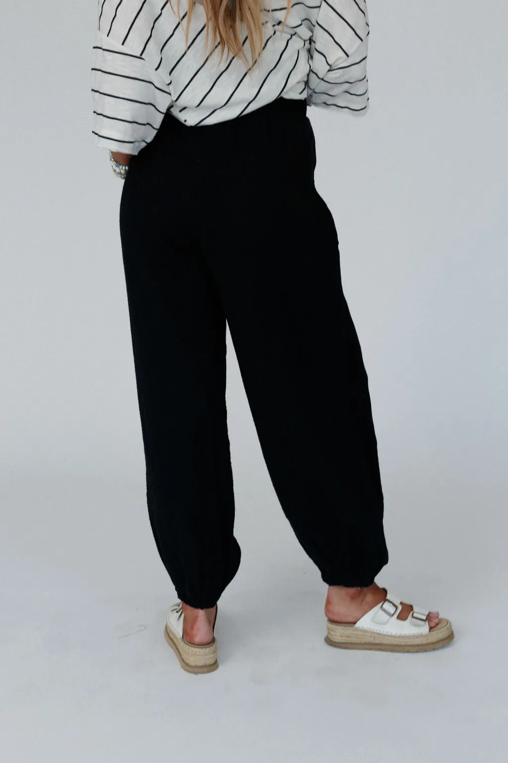 Celestia Wide Leg Cinched Pants - Black