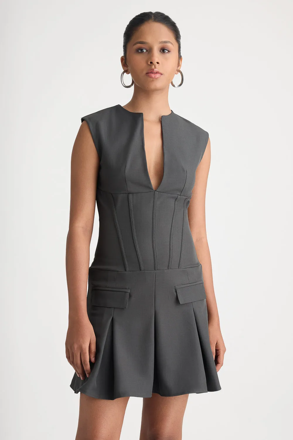 Charcoal Pleated Corset Dress