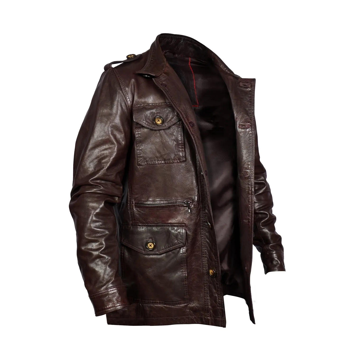 Coat & Safari Jacket in Wine Leather