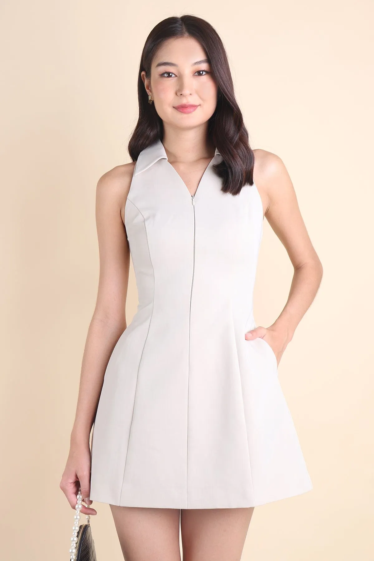 COREY ZIPPER DRESS IN OAT ECRU