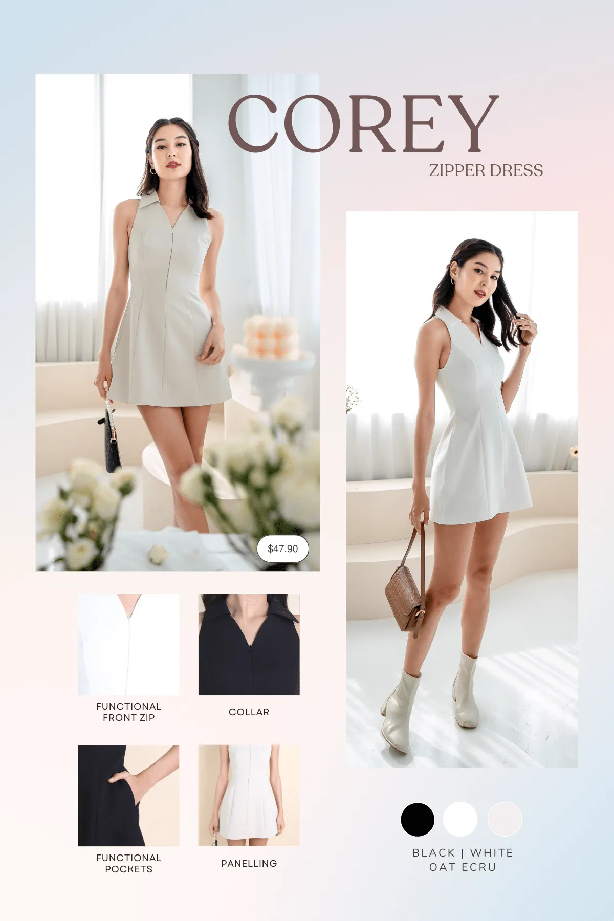 COREY ZIPPER DRESS IN OAT ECRU