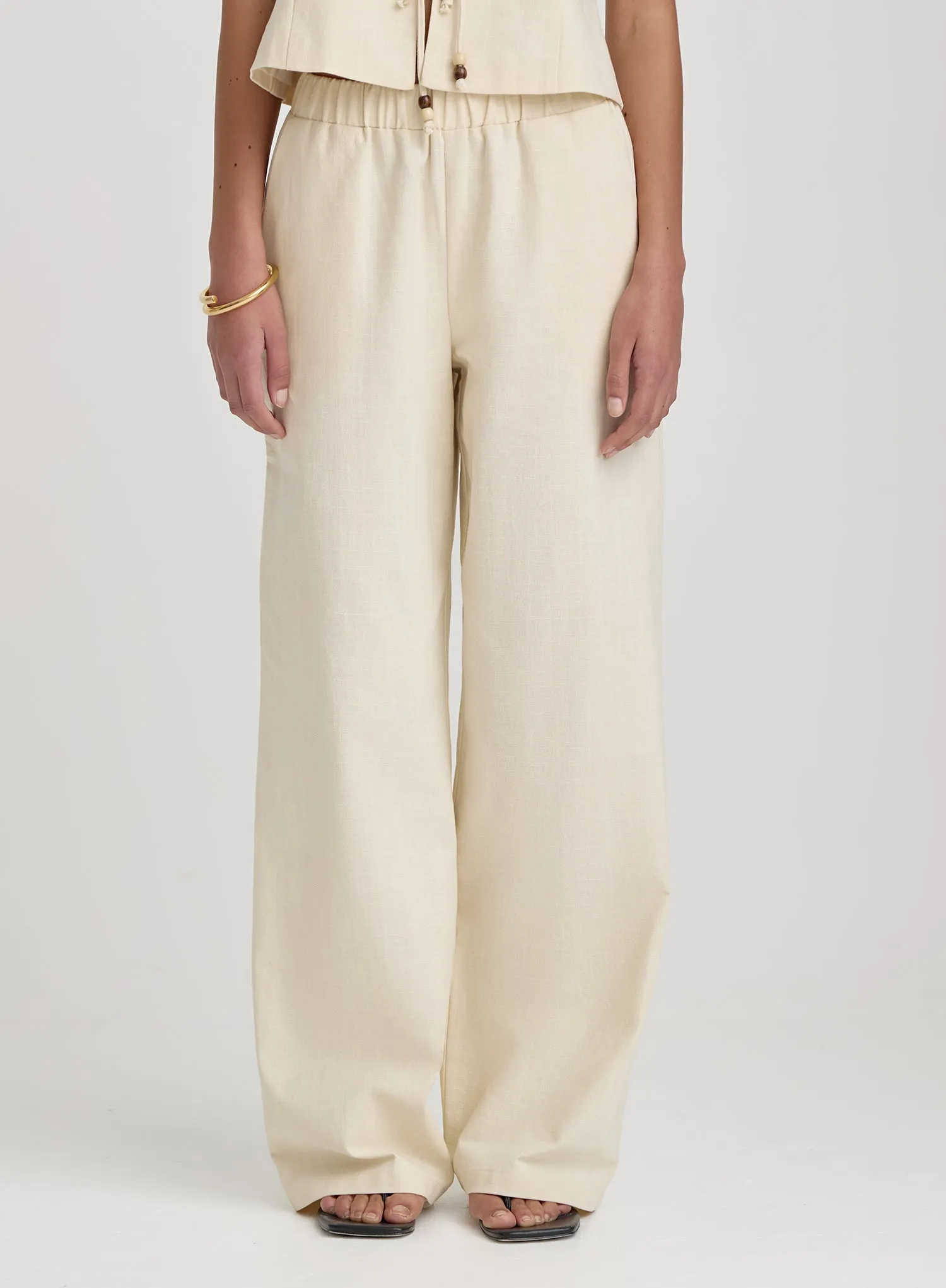 Cream Elasticated Wide Leg Trouser- Zella