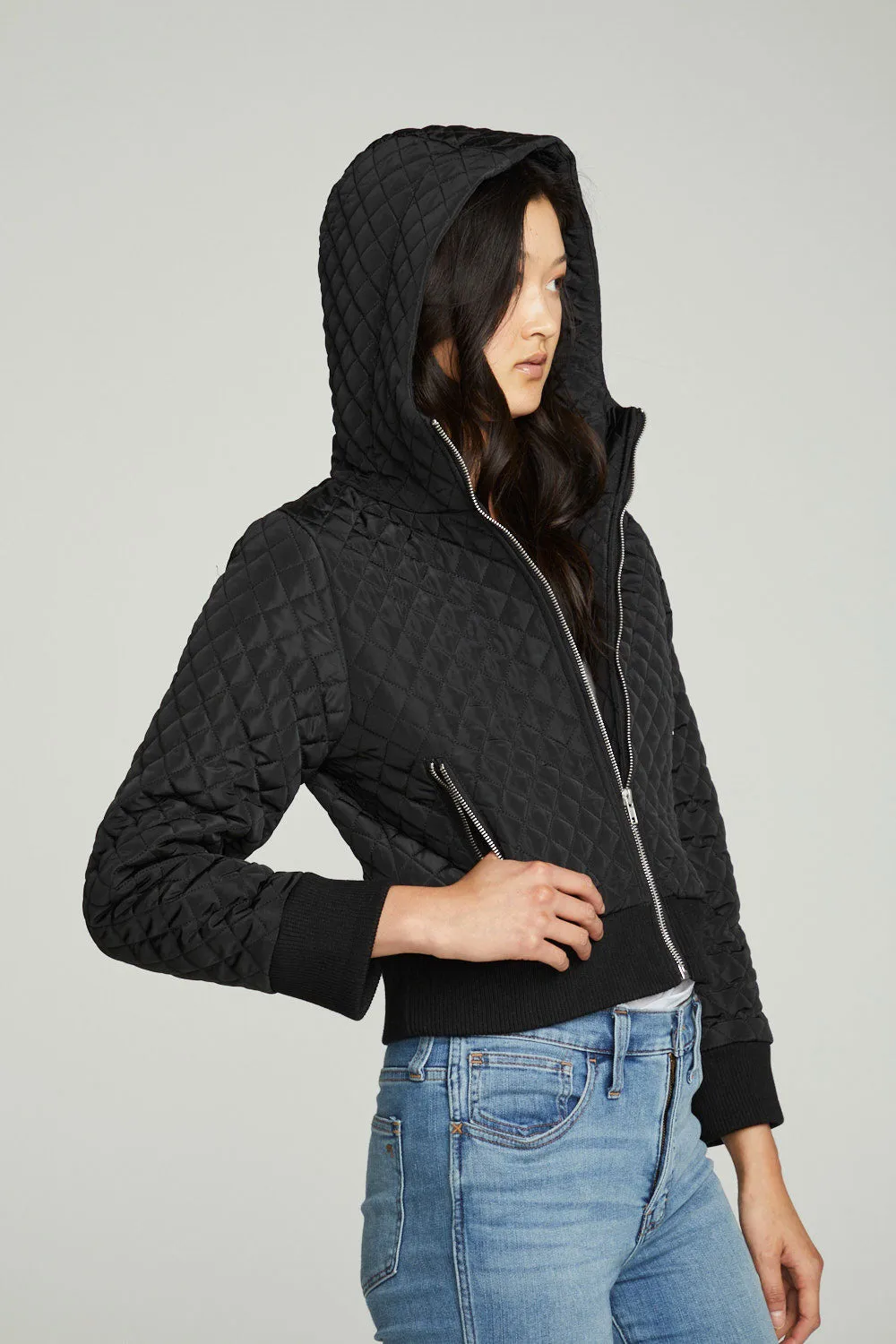 Cropped Hooded Jacket With Rib