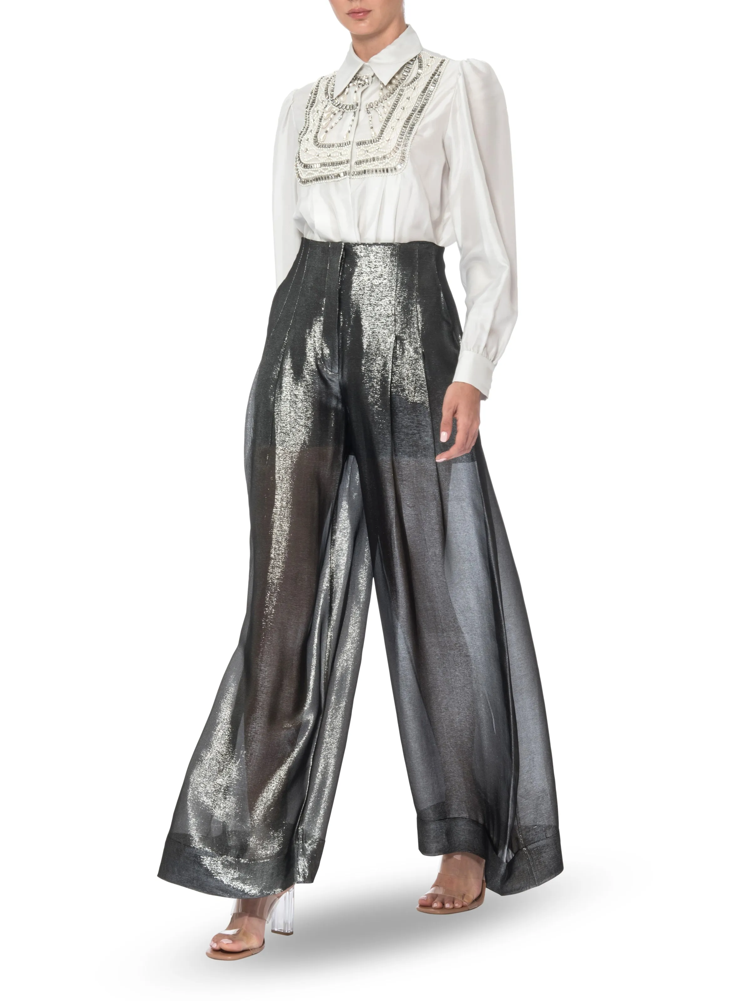 Dark Grey Lame Palazzo Pants