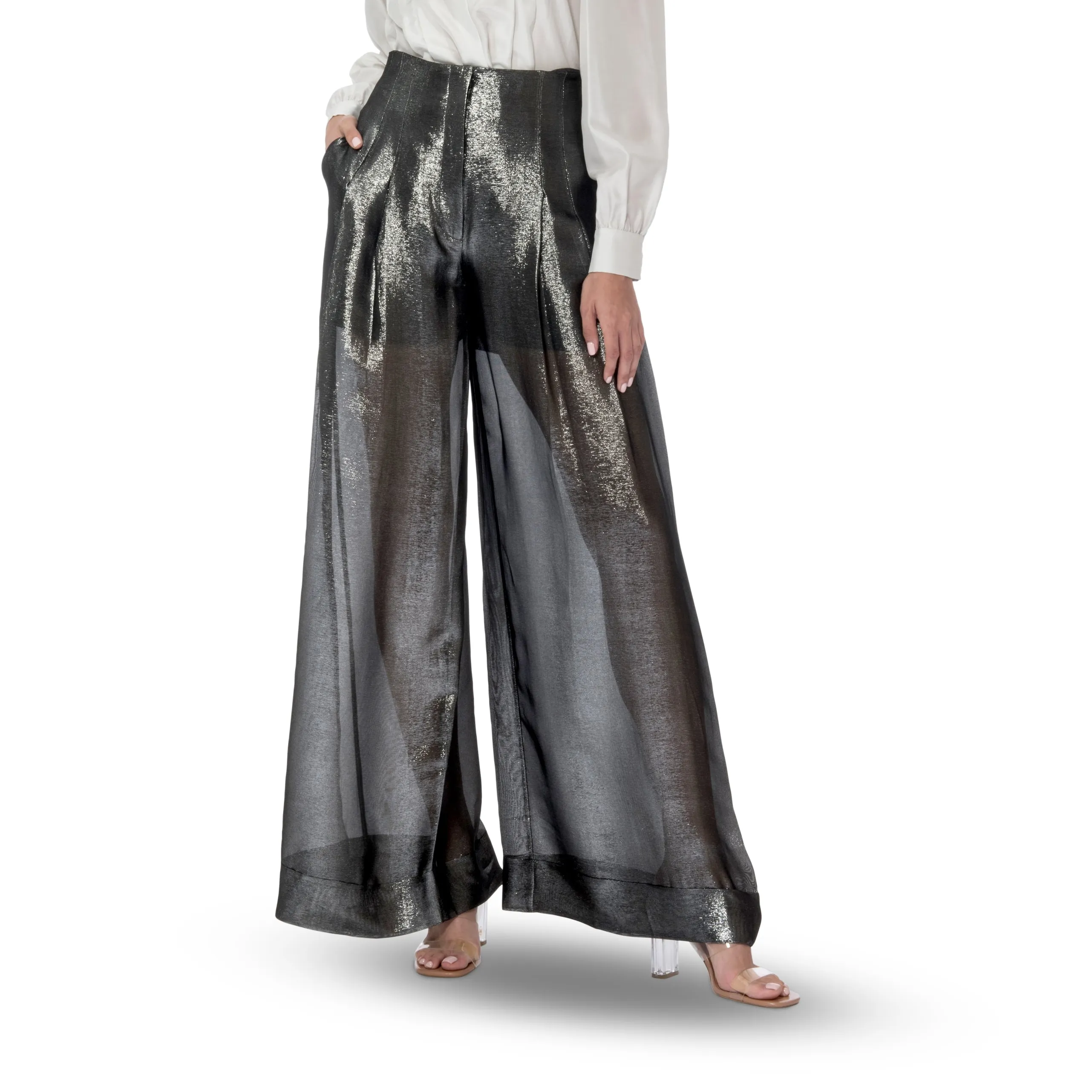 Dark Grey Lame Palazzo Pants