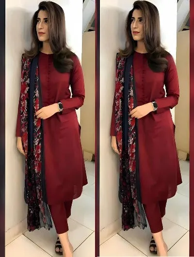 Dark Plum Plain Straight Salwar Suit