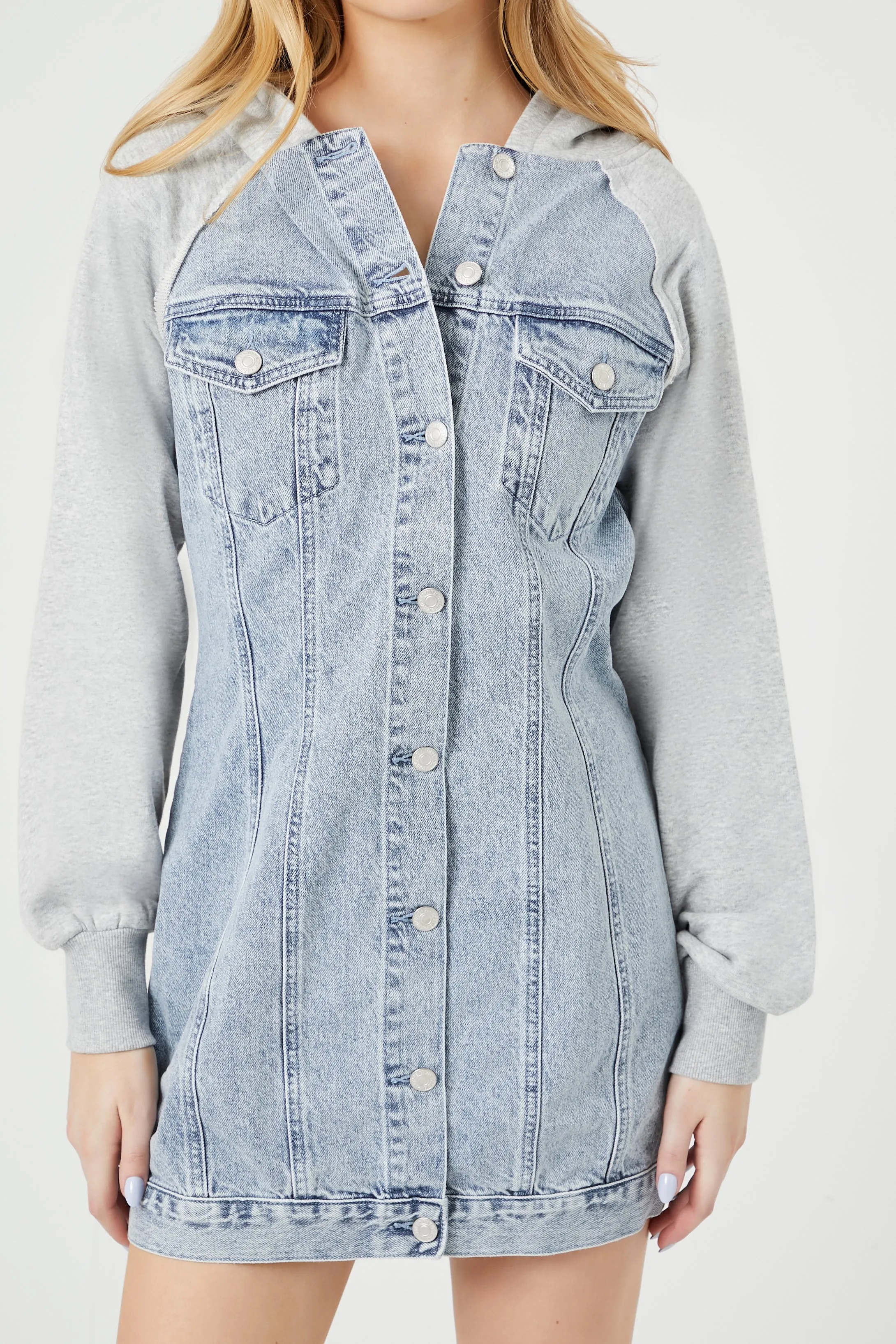 Denim Hooded Combo Mini Dress