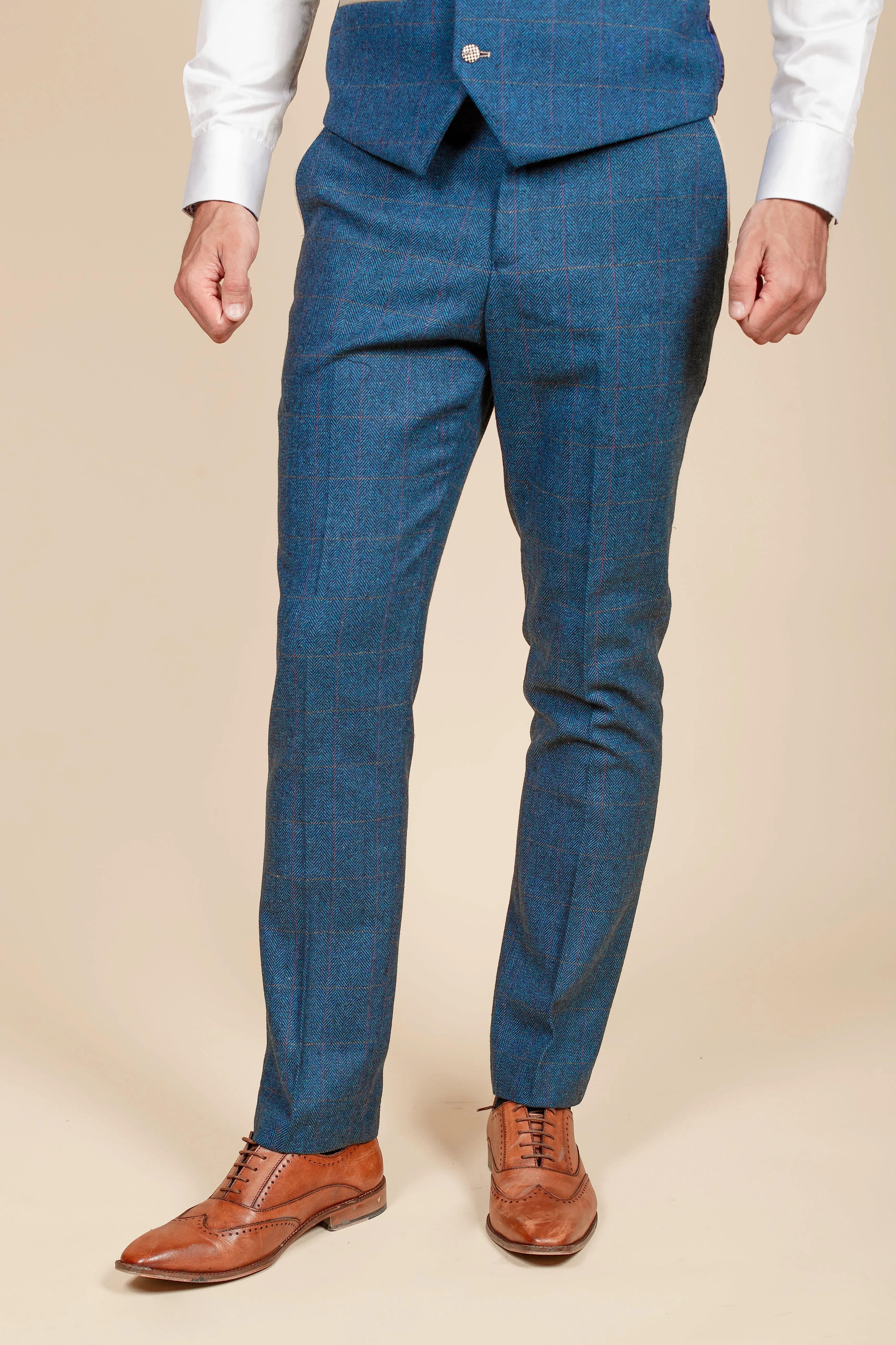 DION - Blue Tweed Check Three Piece Suit