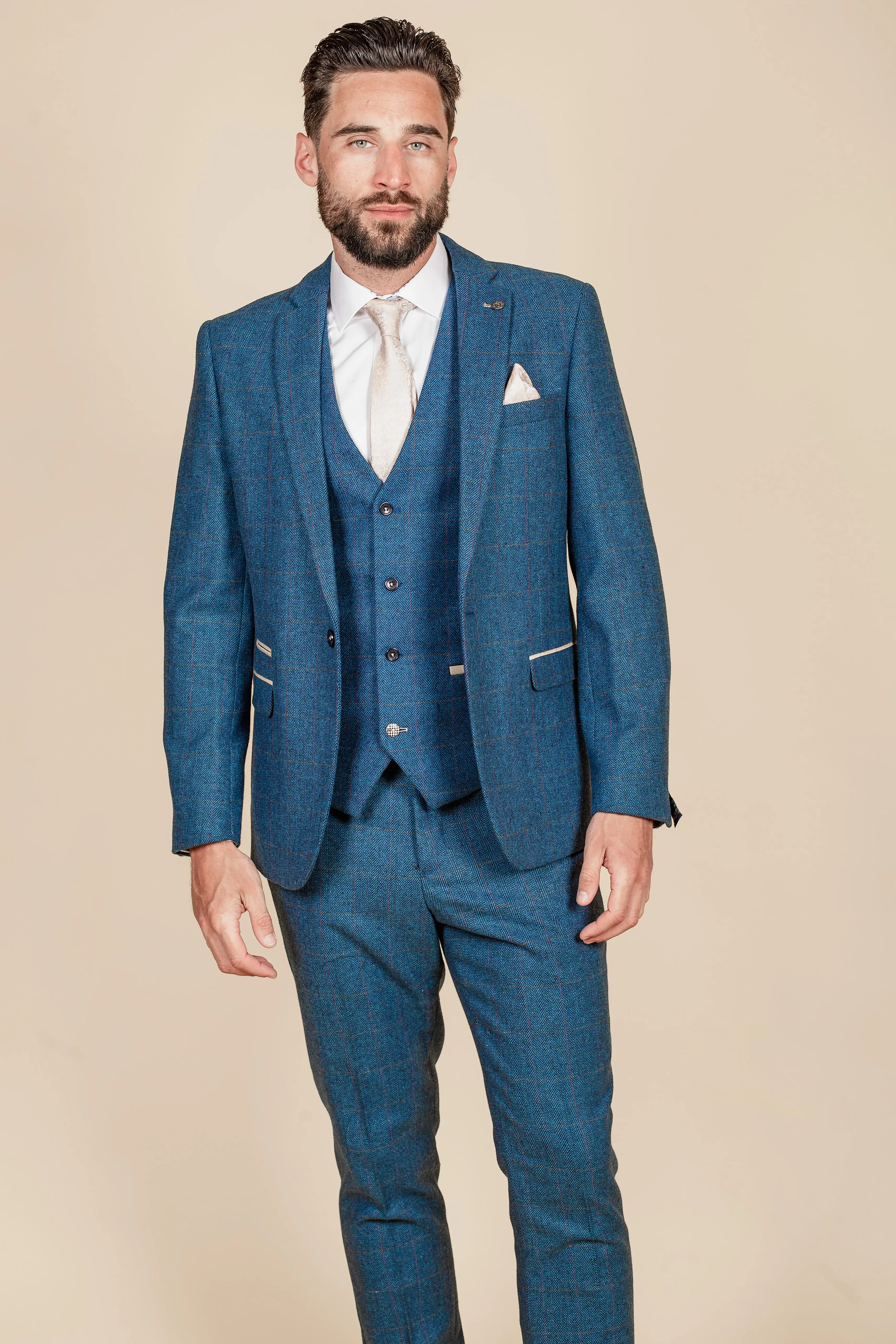 DION - Blue Tweed Check Three Piece Suit