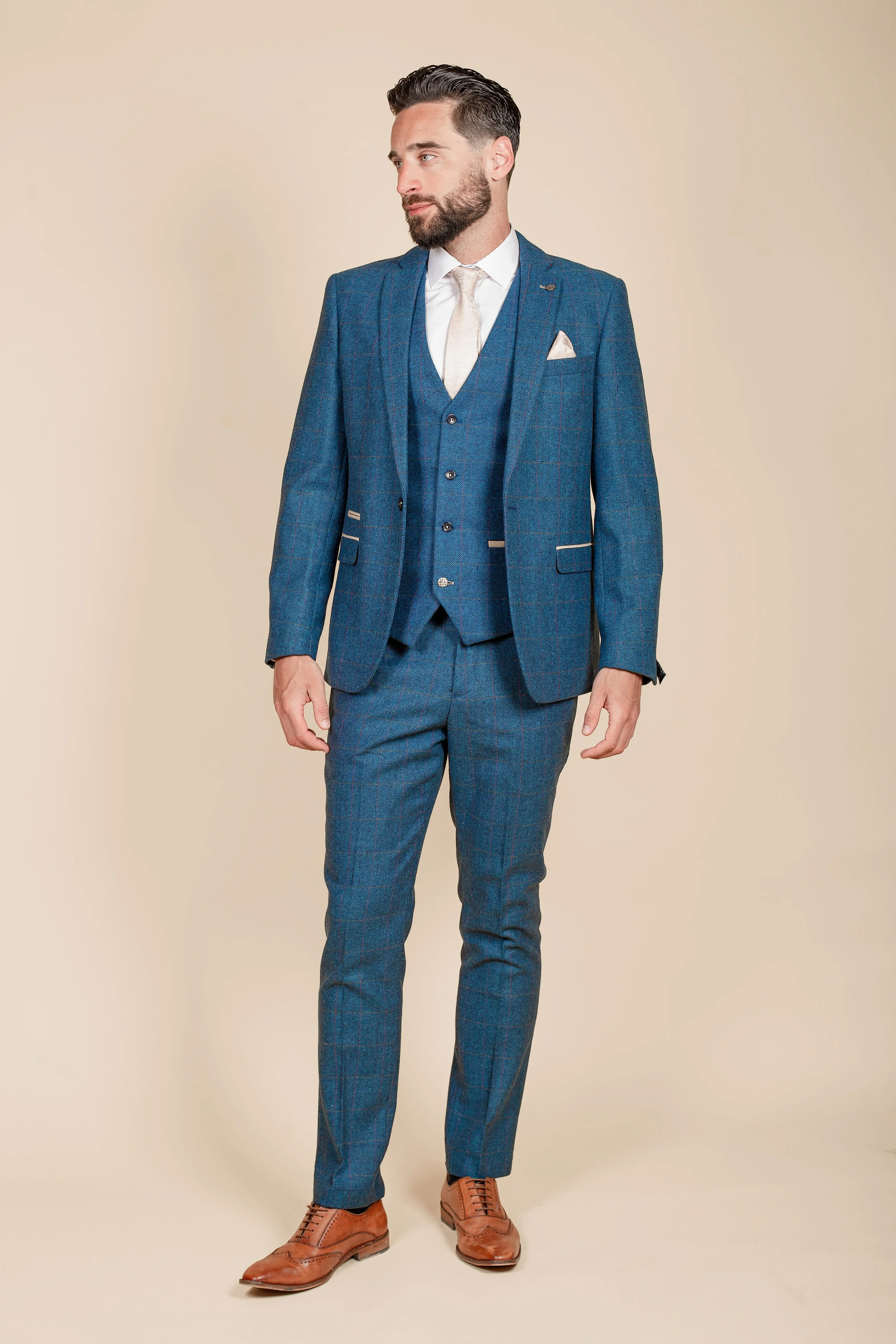 DION - Blue Tweed Check Three Piece Suit