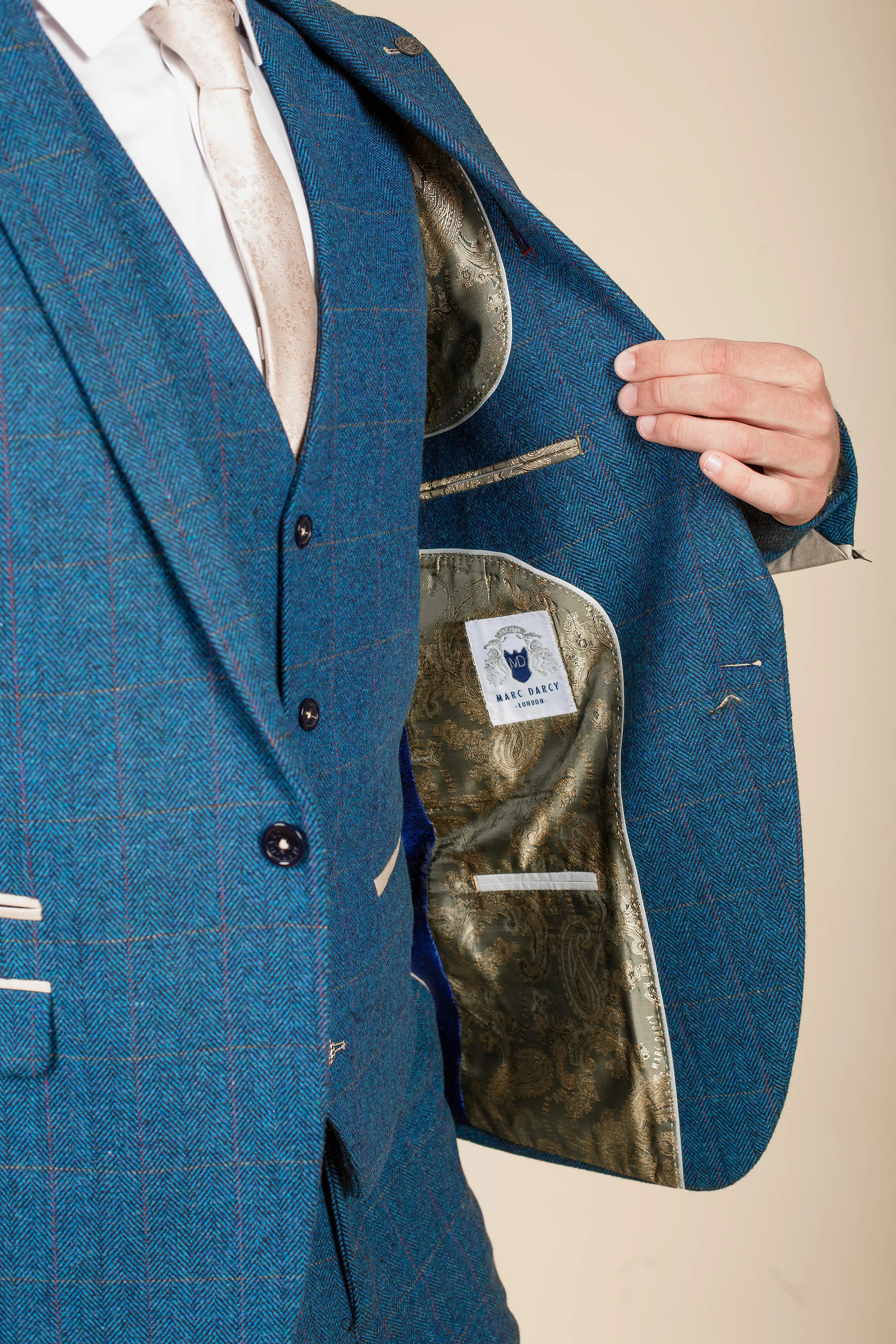 DION - Blue Tweed Check Three Piece Suit