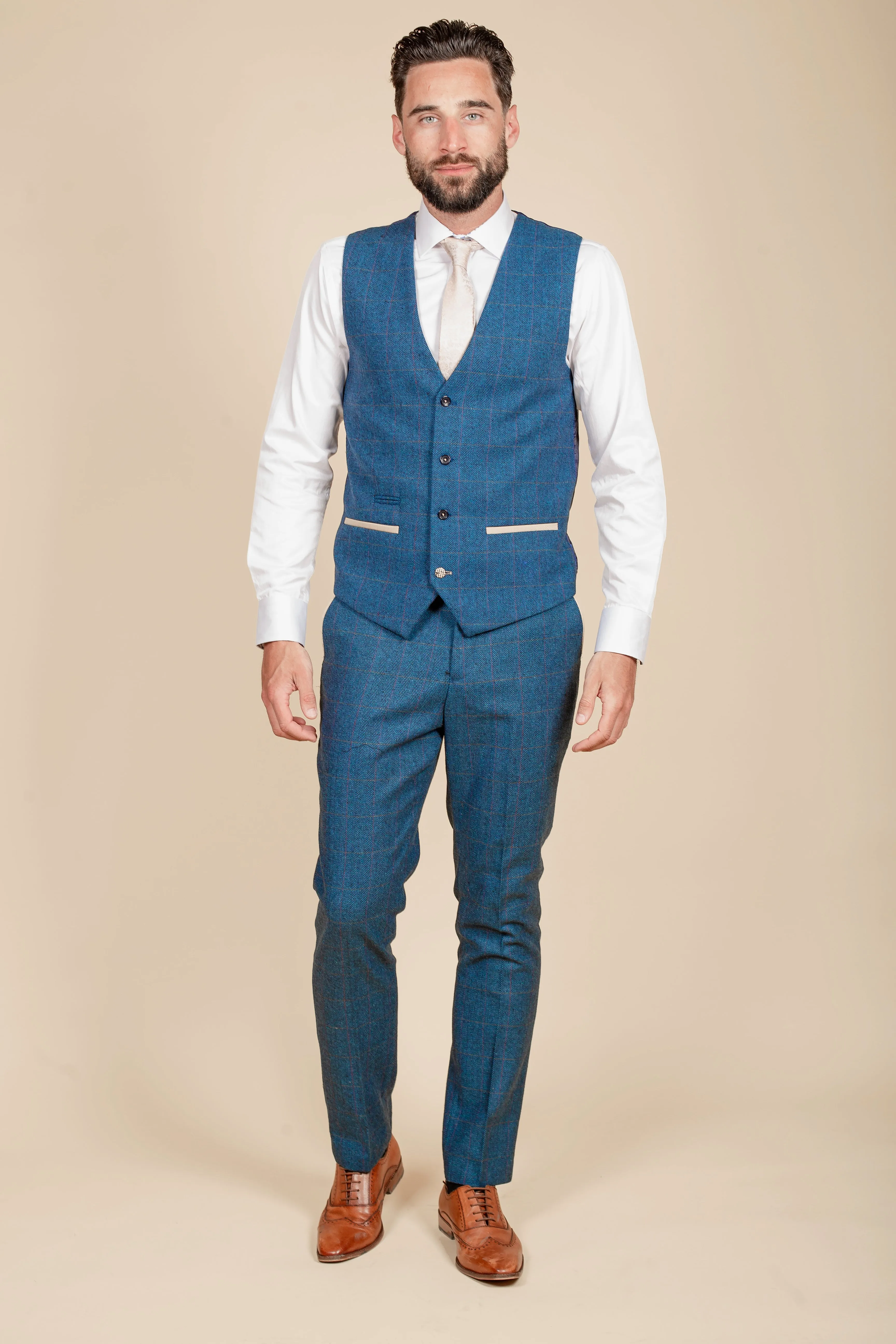 DION - Blue Tweed Check Three Piece Suit