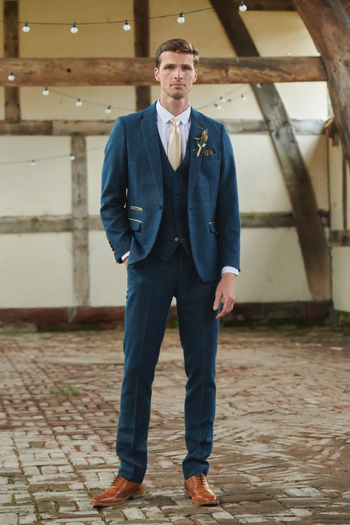 DION - Blue Tweed Check Three Piece Suit