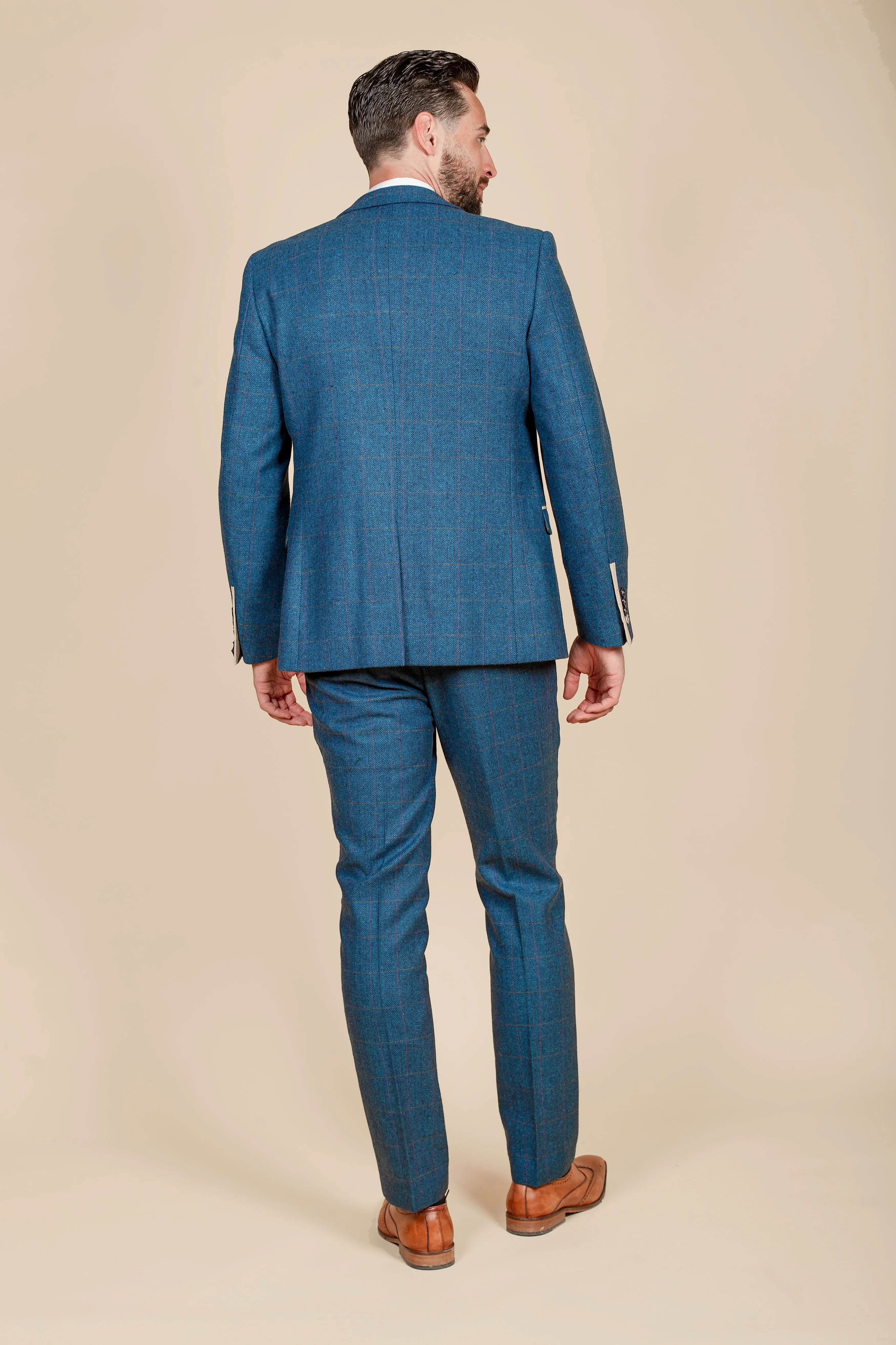 DION - Blue Tweed Check Three Piece Suit