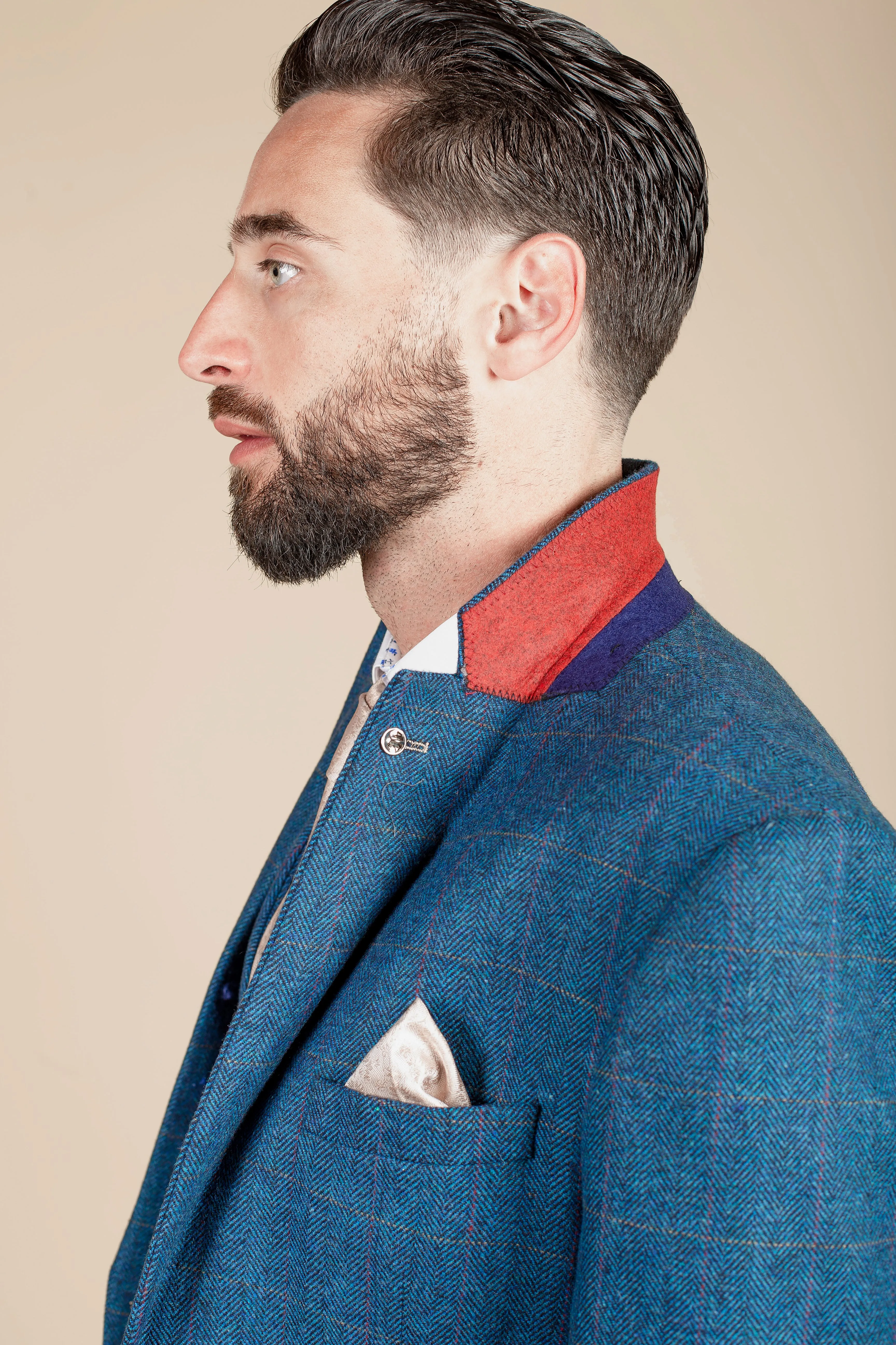 DION - Blue Tweed Check Three Piece Suit