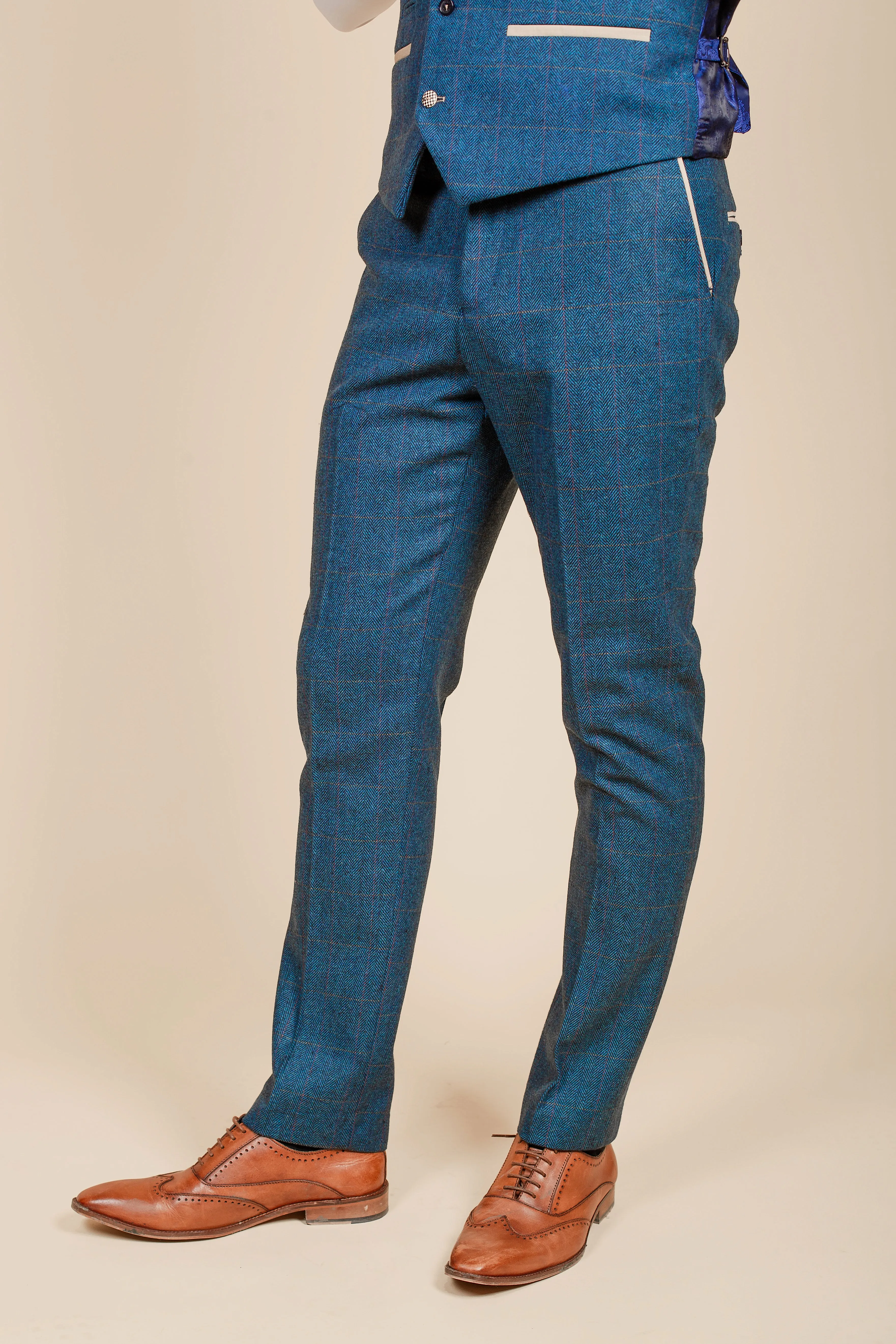 DION - Blue Tweed Check Three Piece Suit