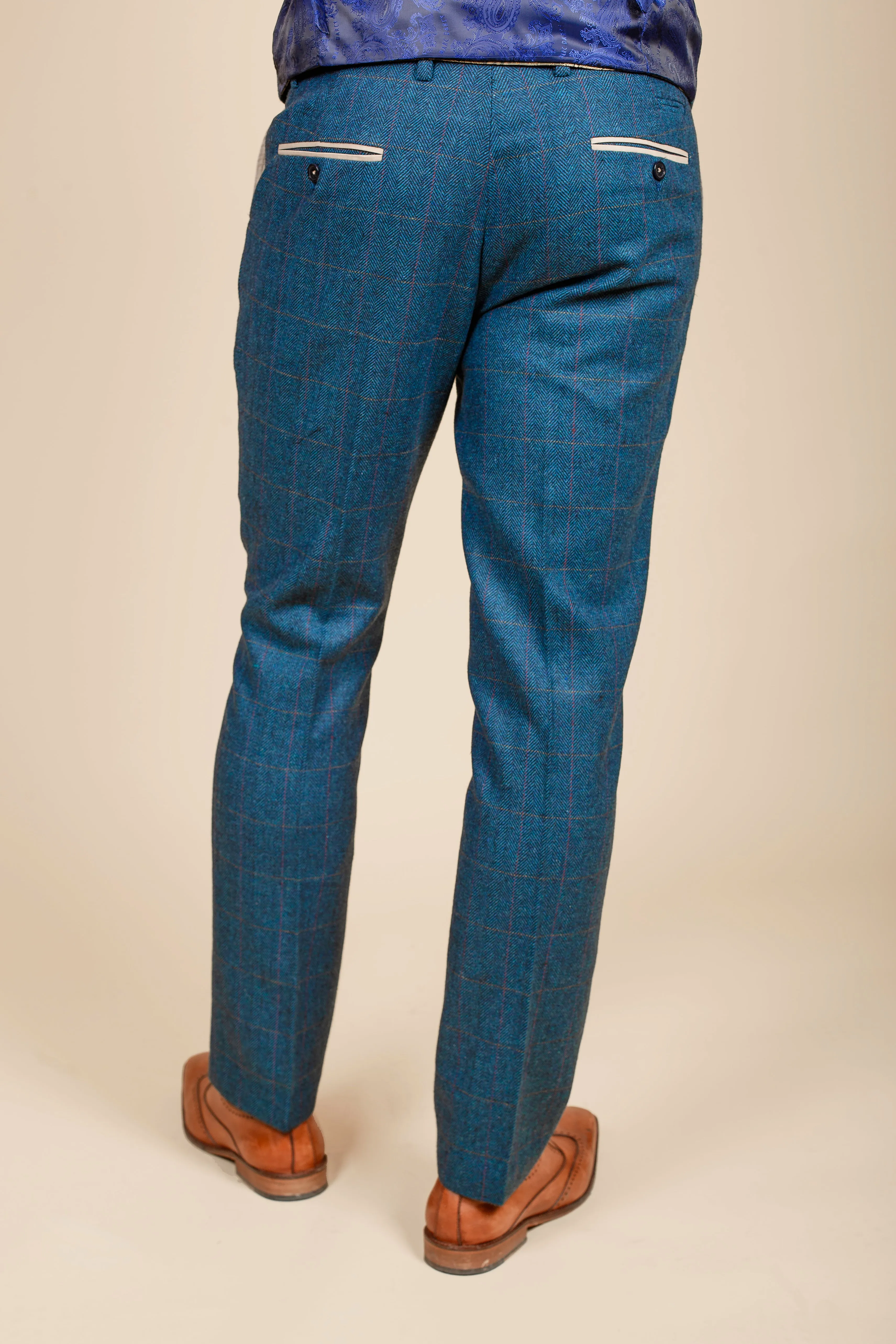 DION - Blue Tweed Check Three Piece Suit