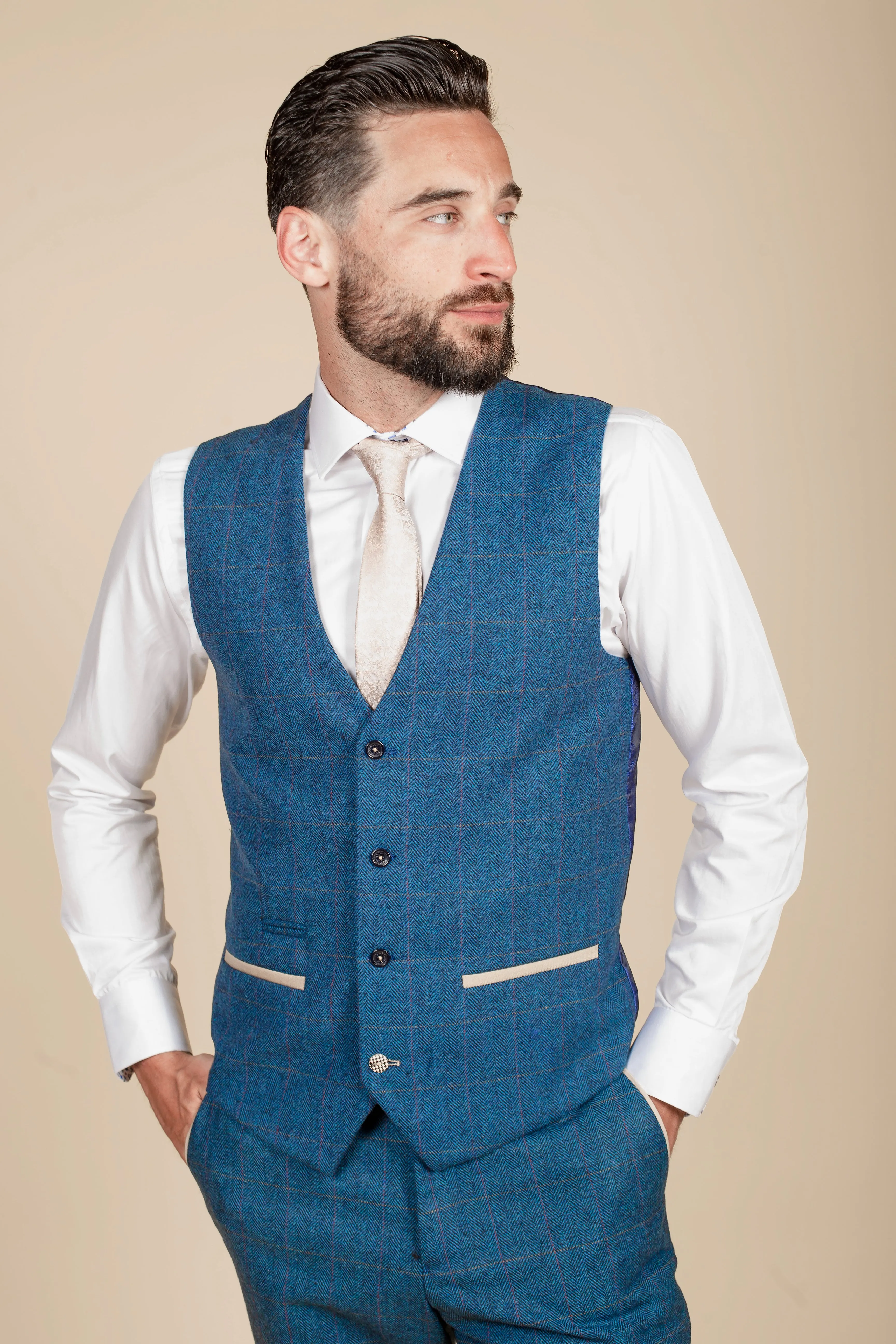 DION - Blue Tweed Check Three Piece Suit