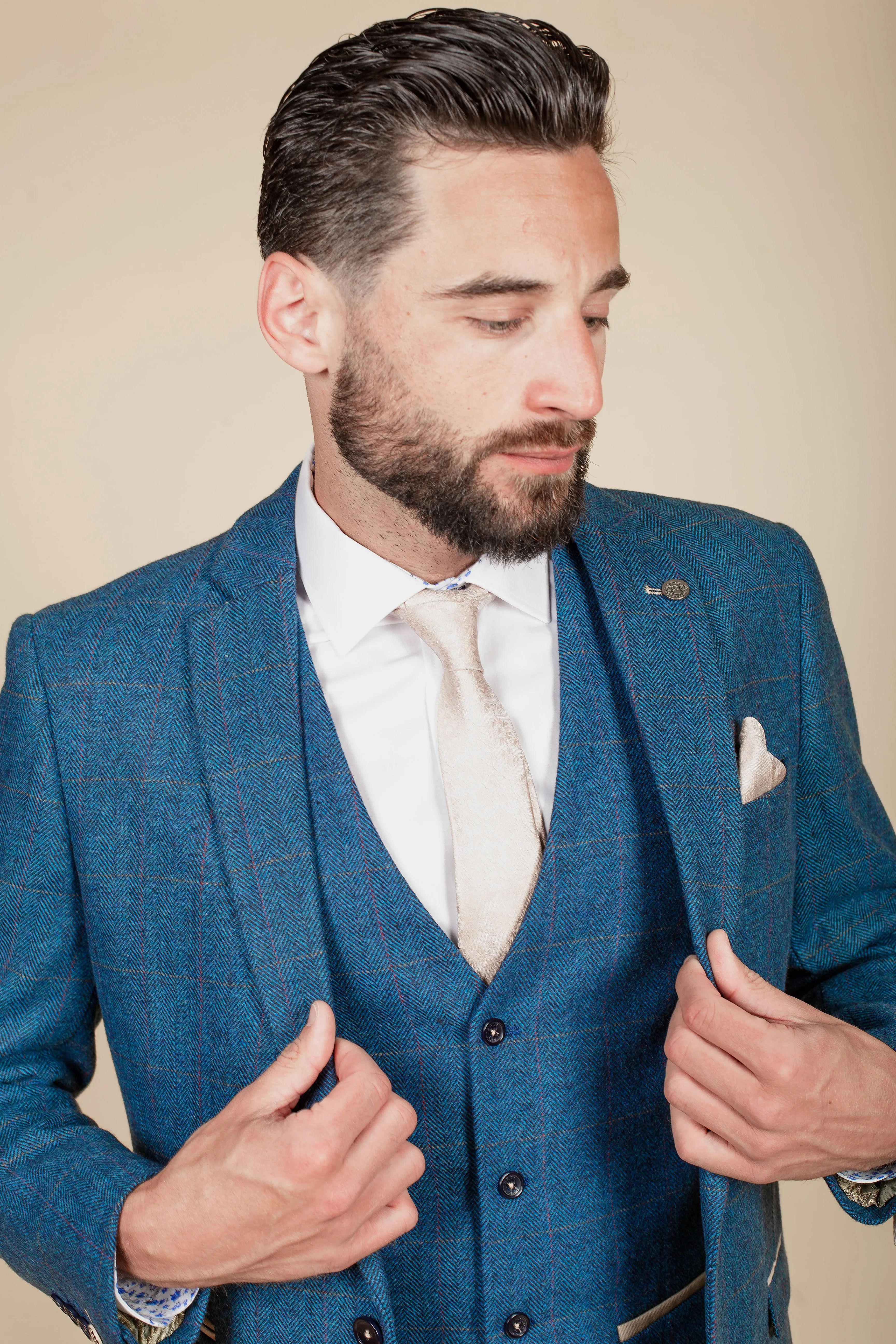 DION - Blue Tweed Check Three Piece Suit