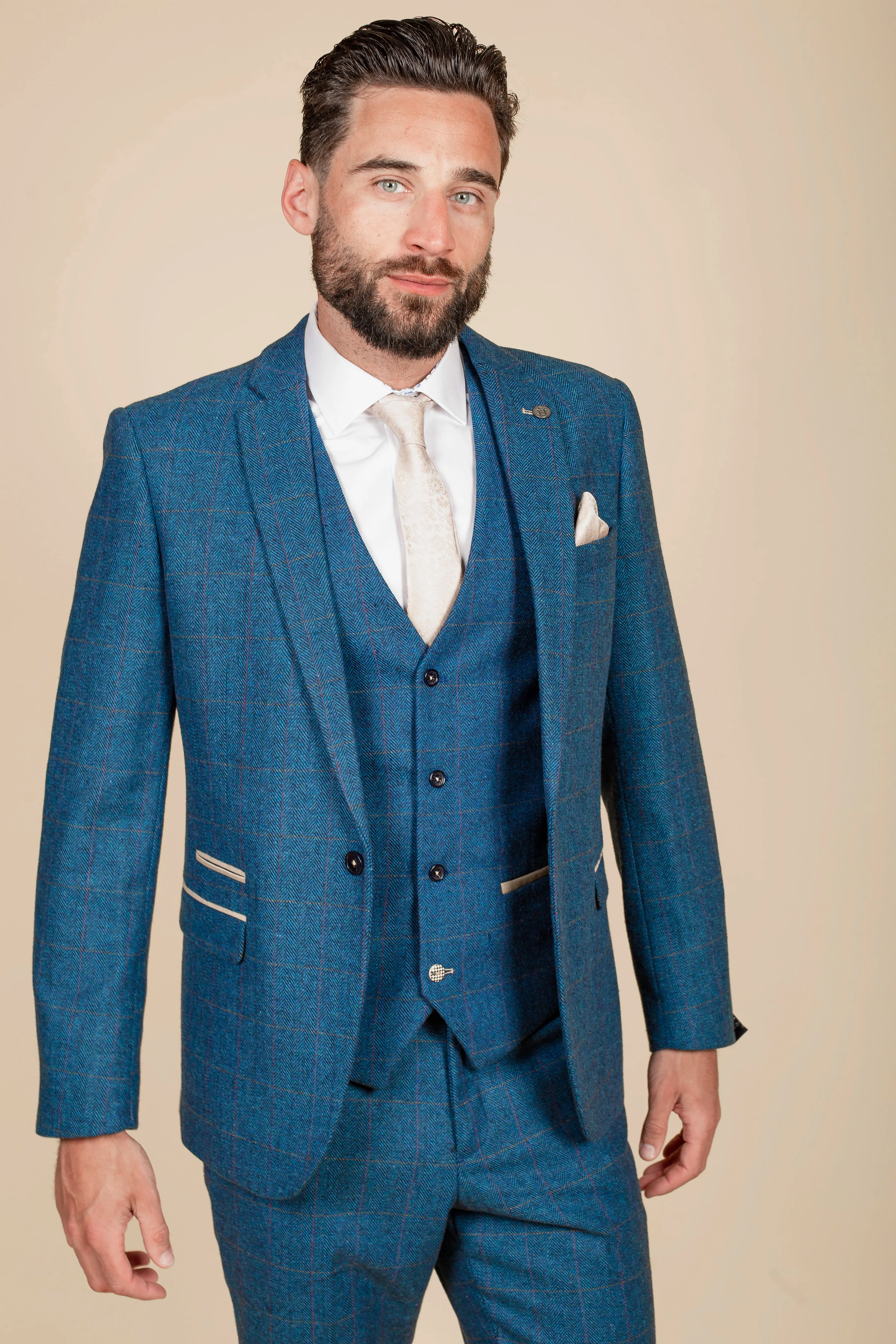 DION - Blue Tweed Check Three Piece Suit