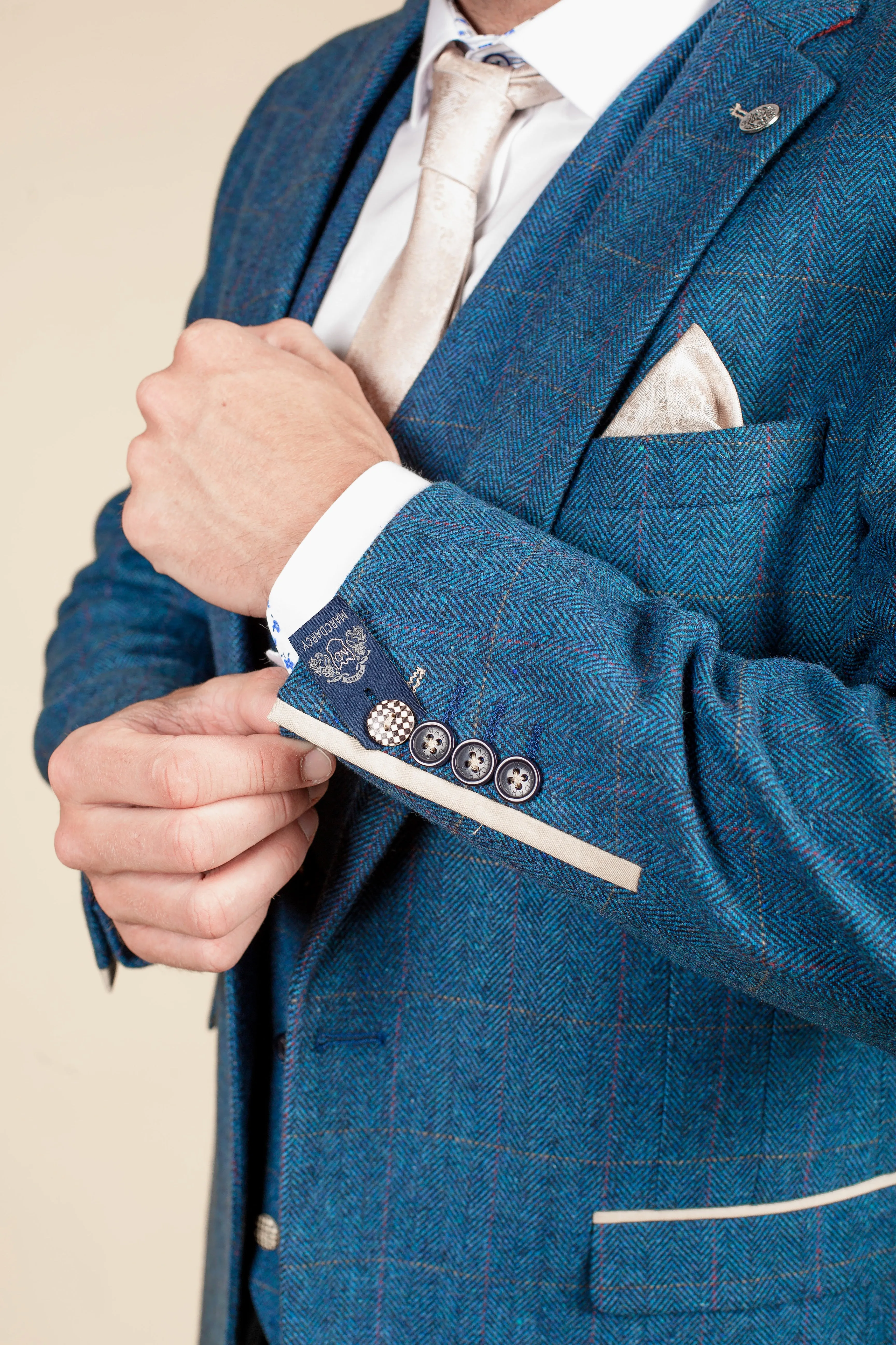 DION - Blue Tweed Check Three Piece Suit