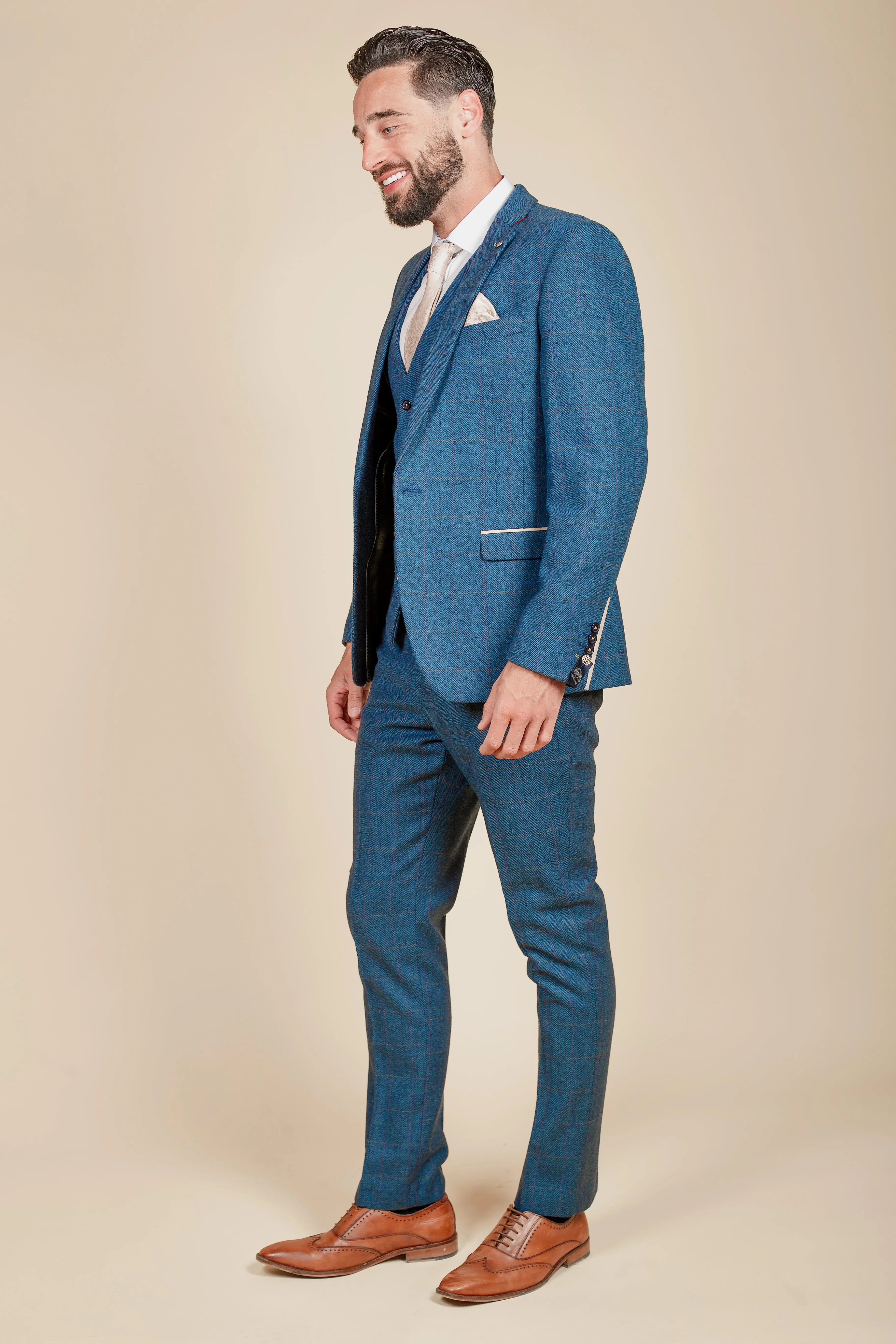 DION - Blue Tweed Check Three Piece Suit