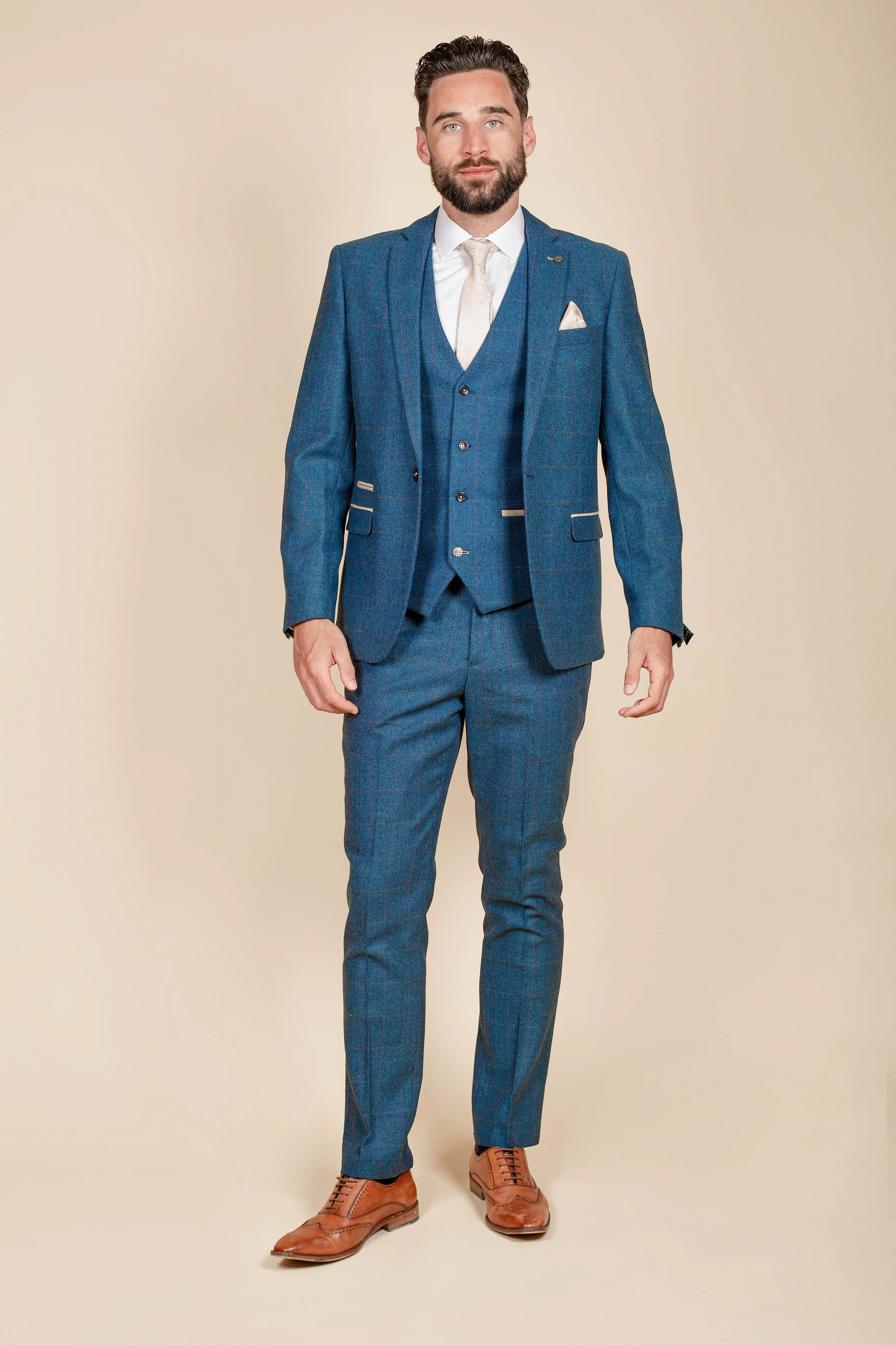 DION - Blue Tweed Check Three Piece Suit