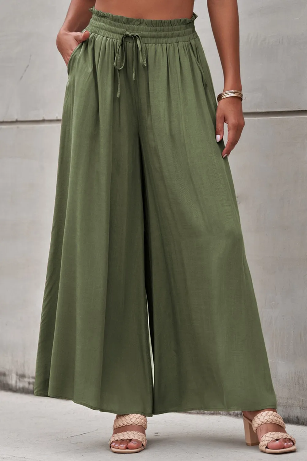 Drawstring Waist Wide Leg Pants