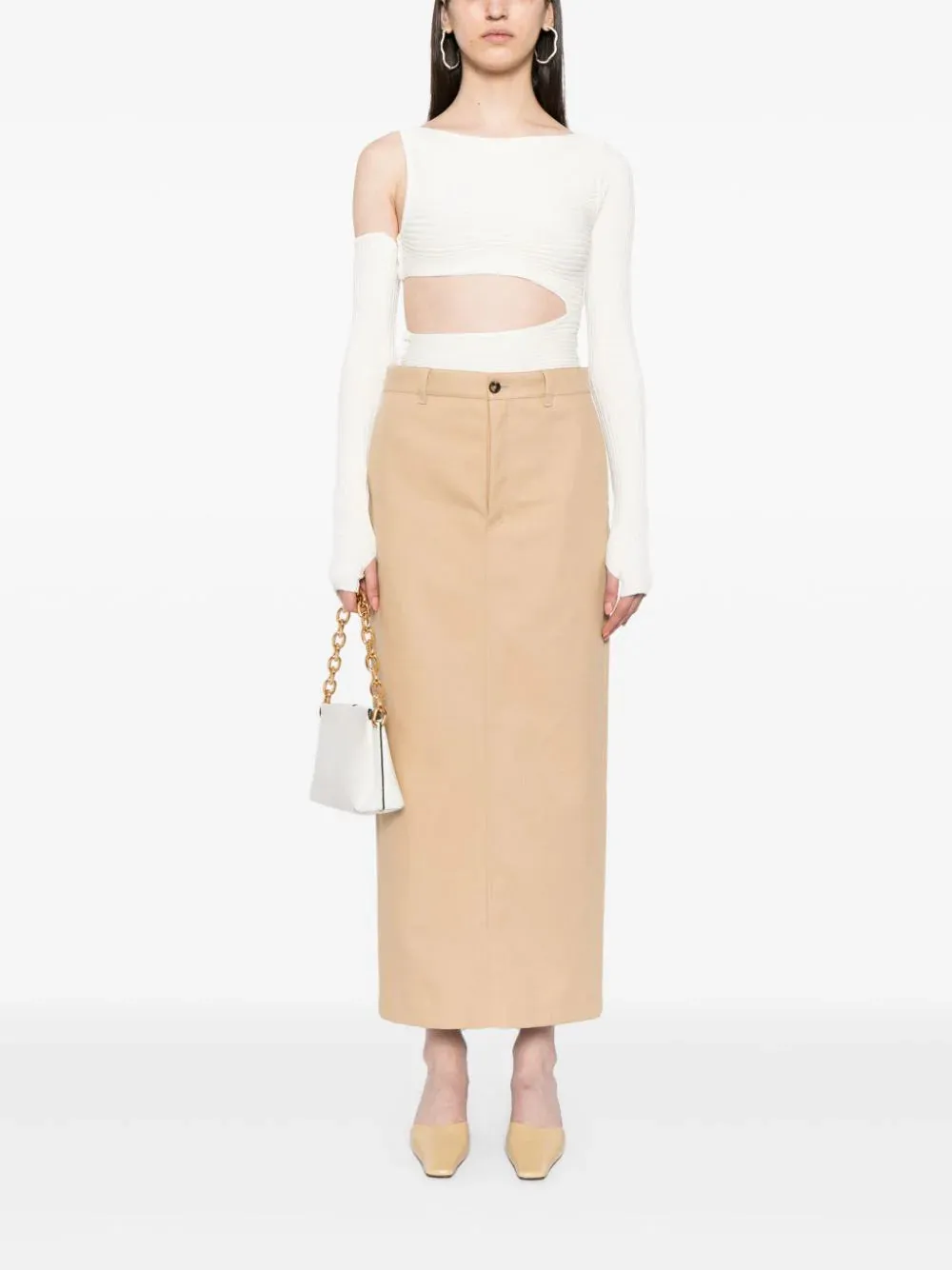 Drill Column Skirt in Khaki