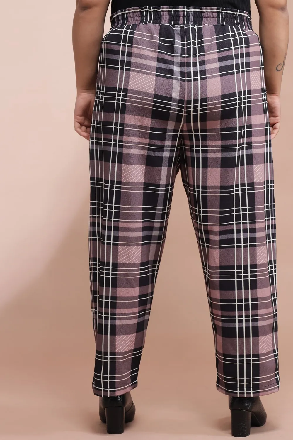 Dusty Pink Black Checkered Pants