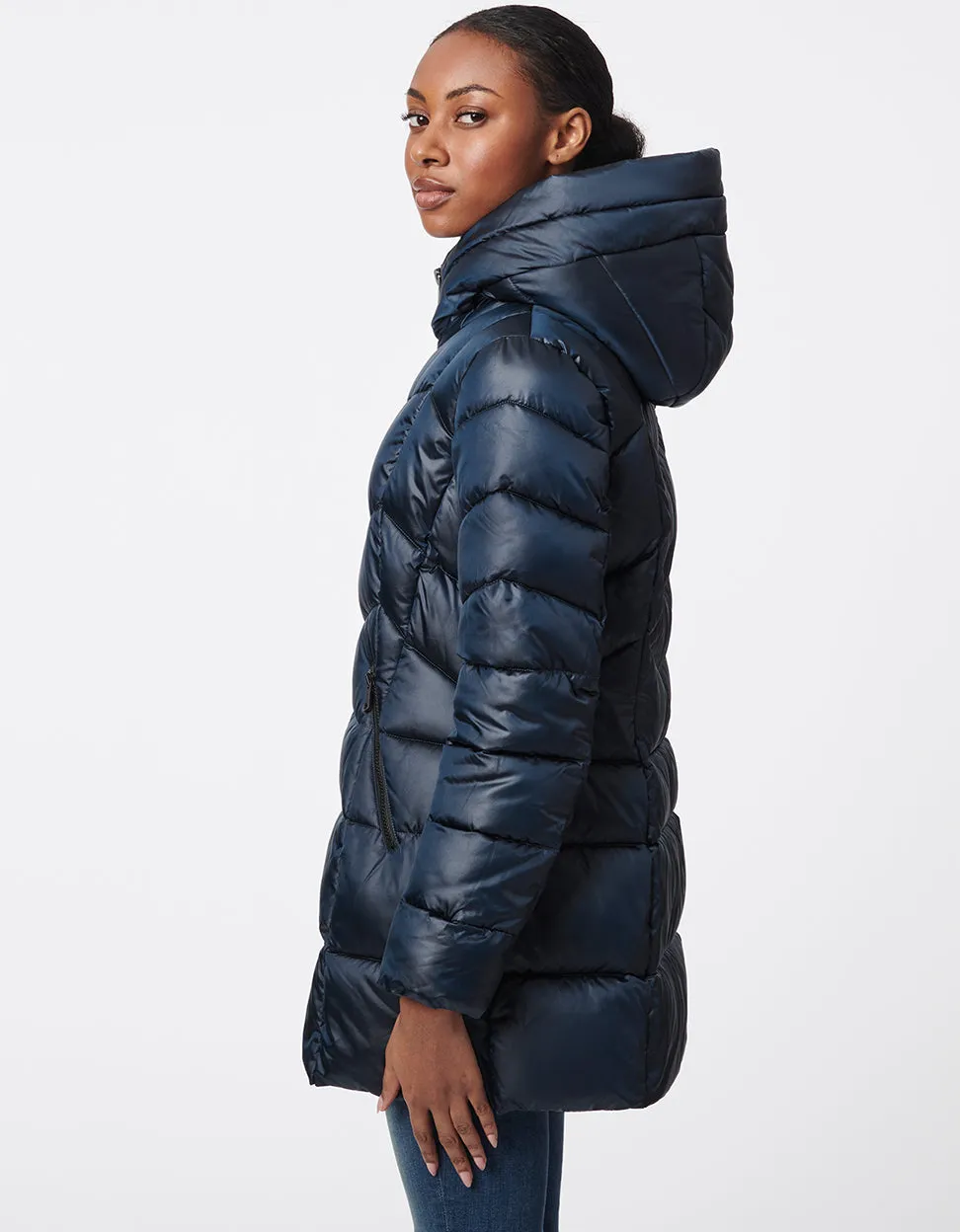 Fab Funnel Shiny Quilted Puffer