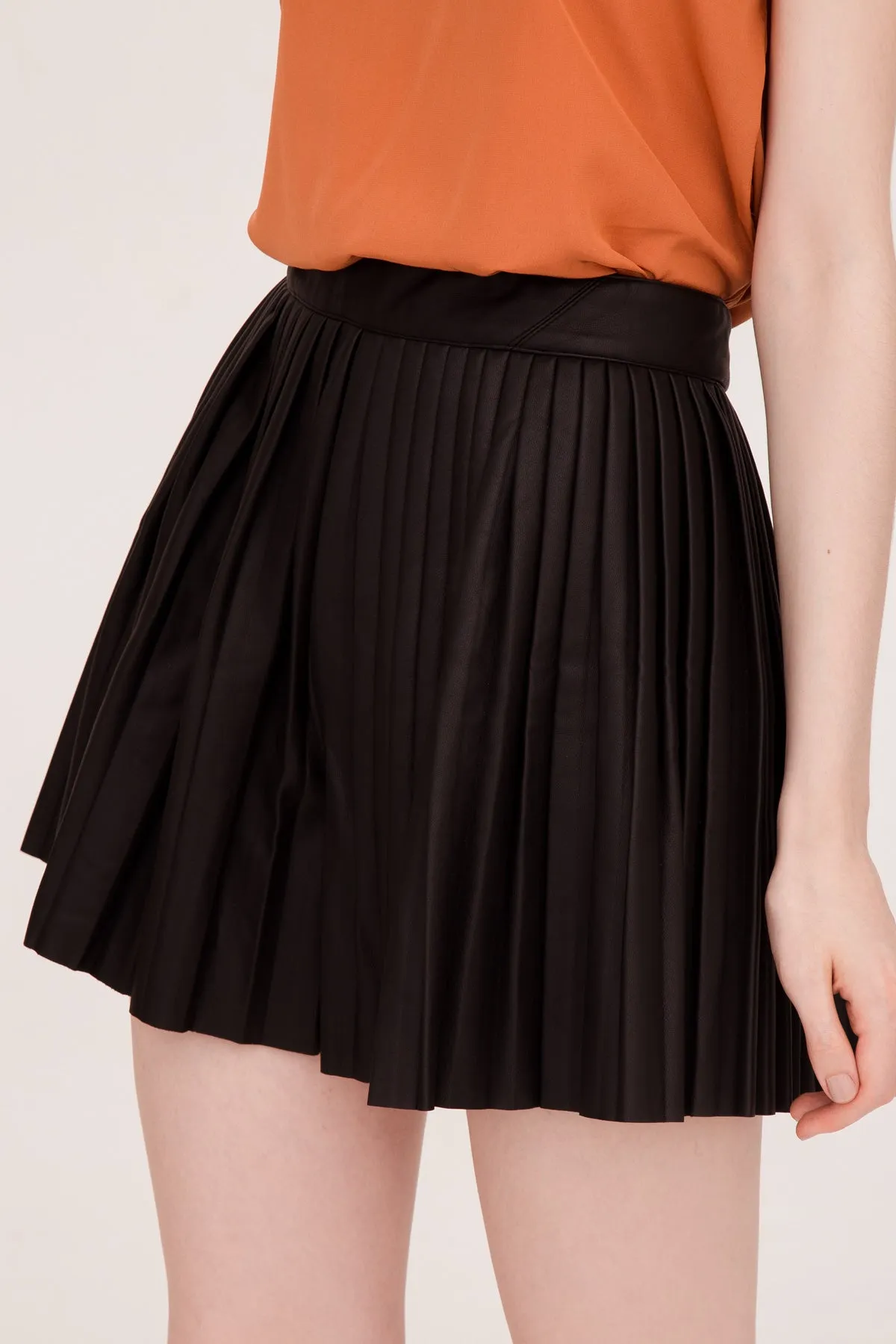 Faux Leather Pleated Shorts