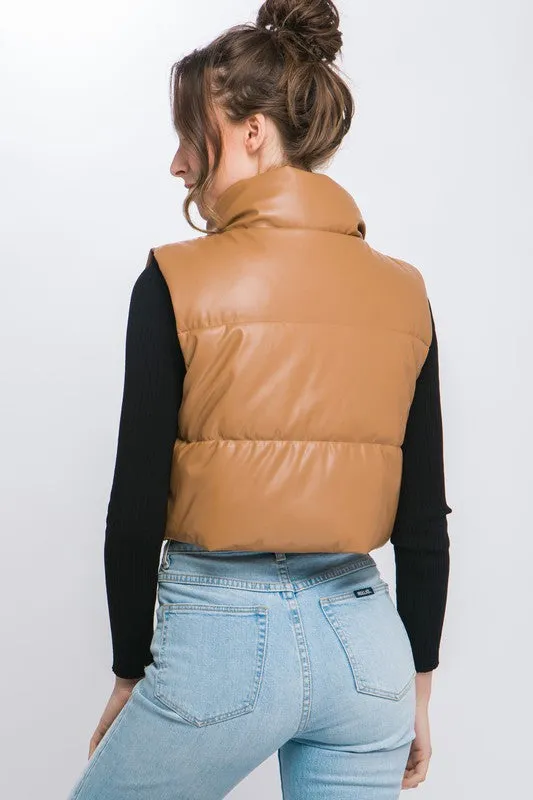 Faux Leather Puffer Vest (DS)