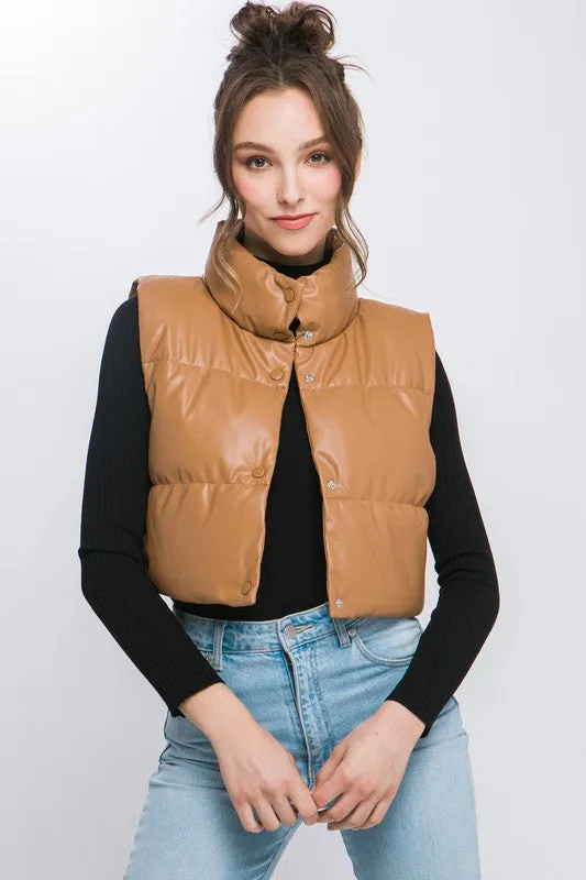 Faux Leather Puffer Vest (DS)