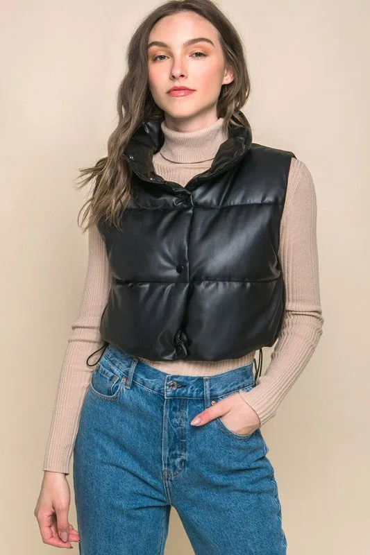 Faux Leather Puffer Vest (DS)